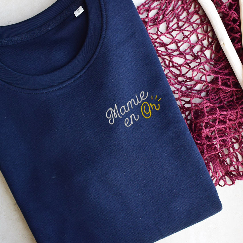 Juste Un T-shirt Sweats Brodés Mamie en Or Sweat brodé