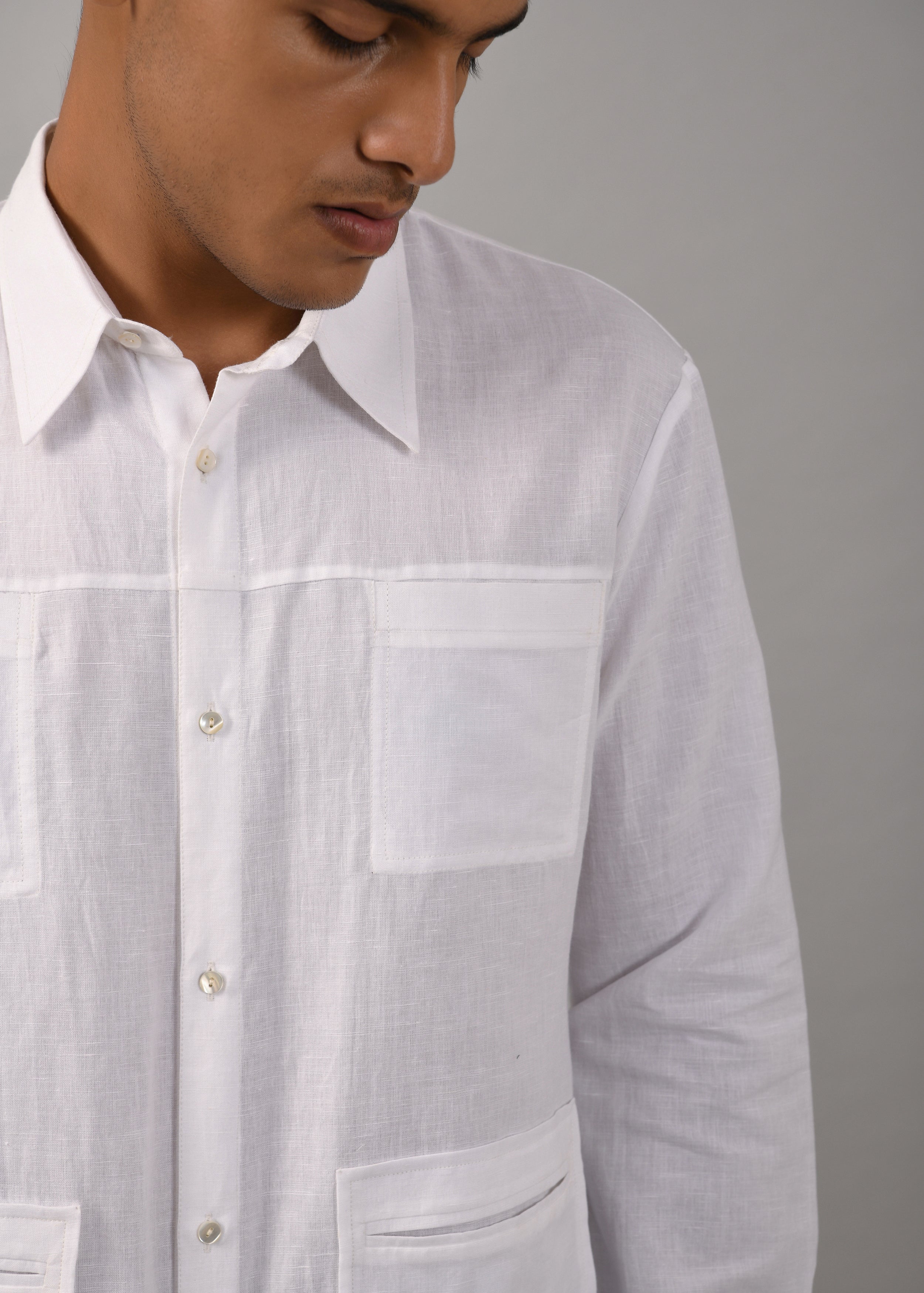 COUNTRYMADE Shirts Classic 4 pocket shirt chemise blanche coton lin 4 poches