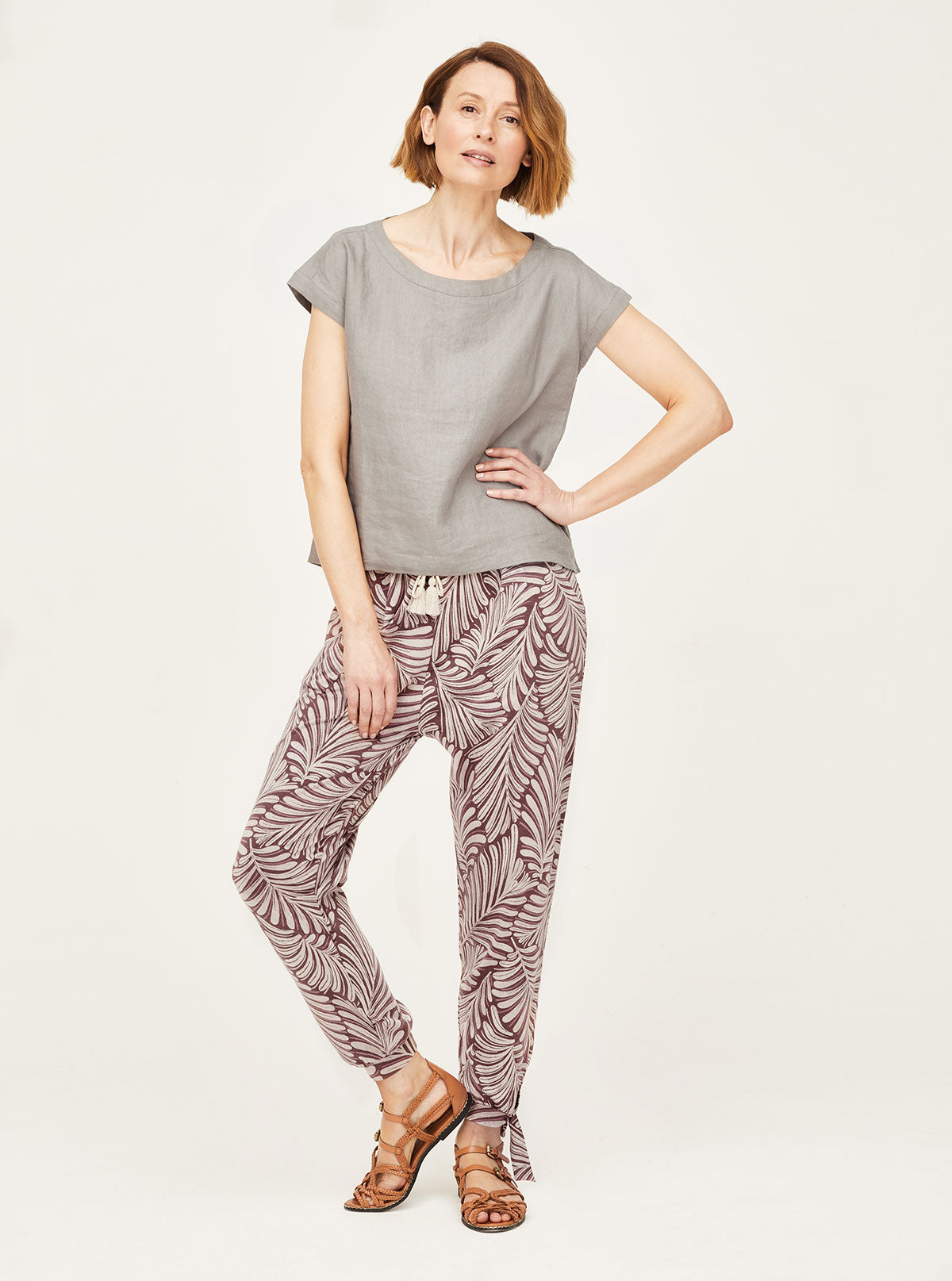 Sourire Multicolore Tops Erin top en chanvre gris col bateau