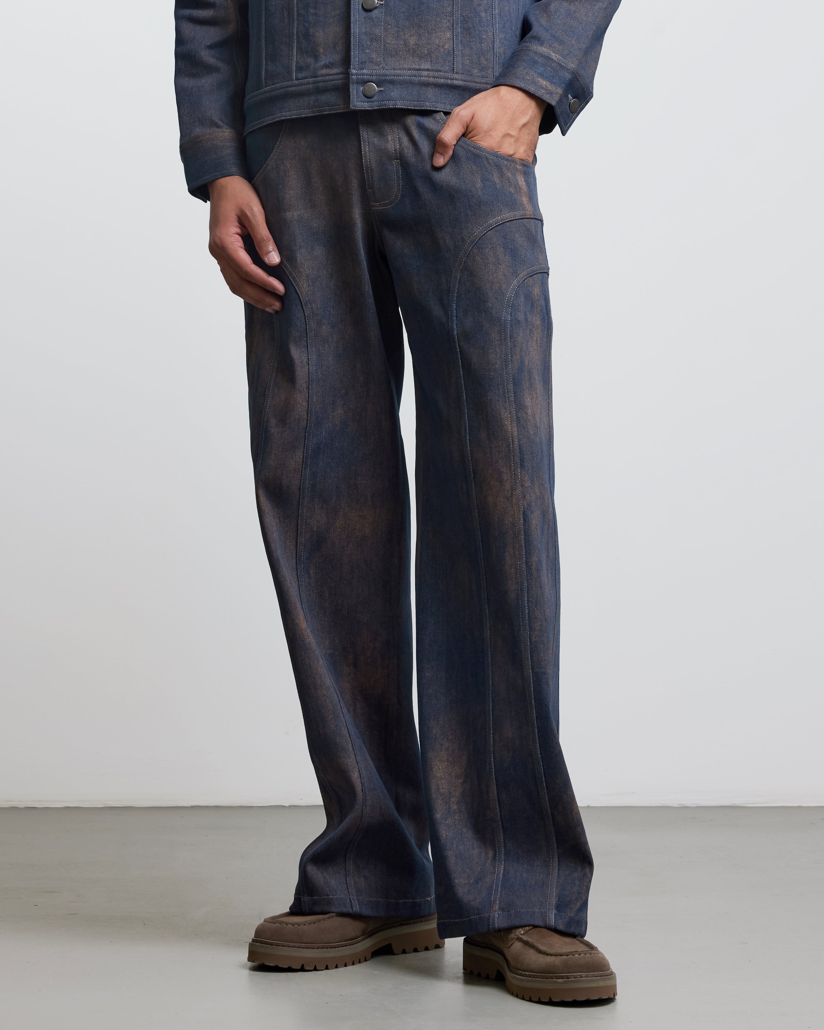 COUNTRYMADE Trousers BAUHAUS COATED PATCHWORK DENIM PANTS pantalon denim