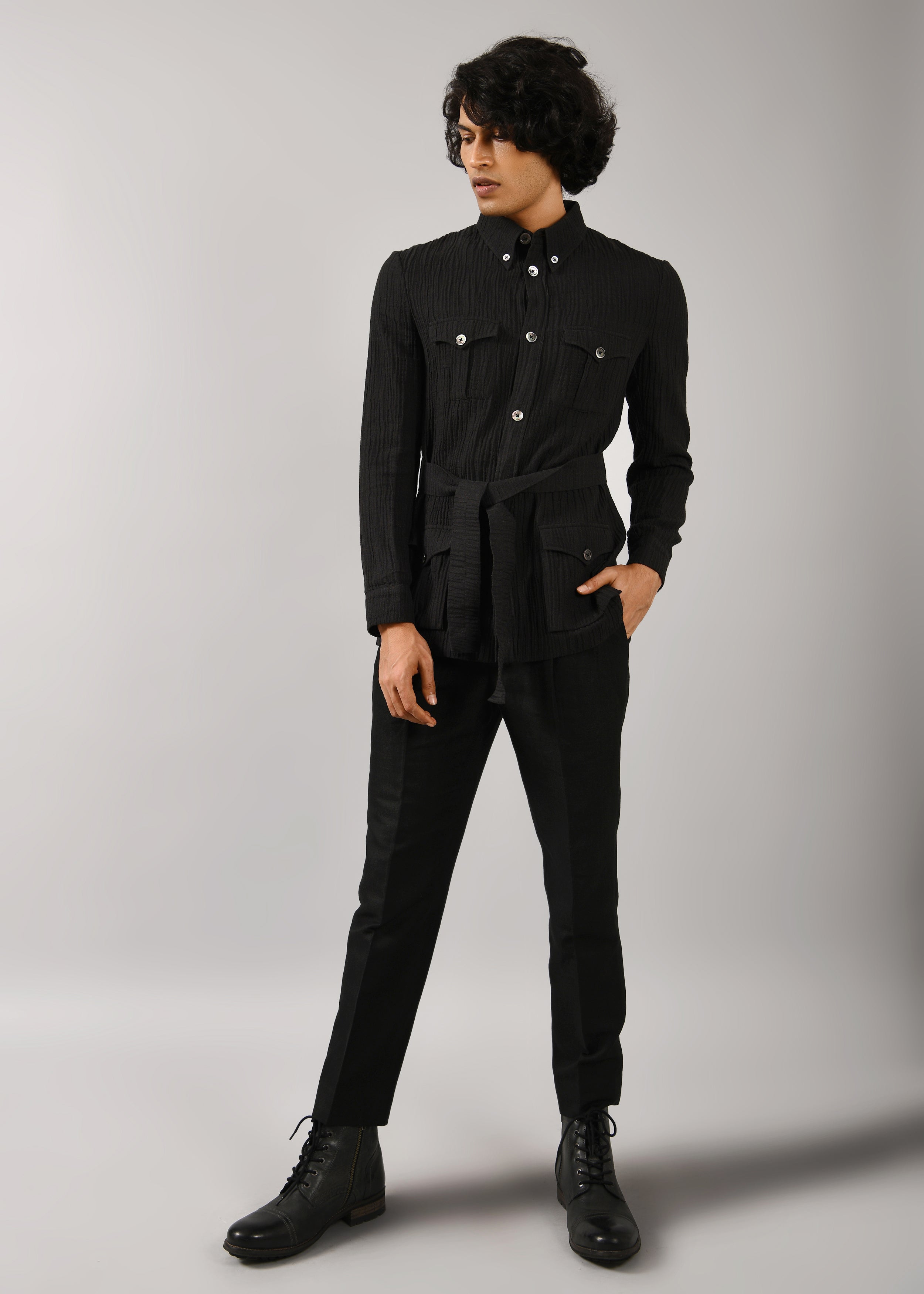 COUNTRYMADE Jackets Uniform Safari Jacket veste noire en lin coton
