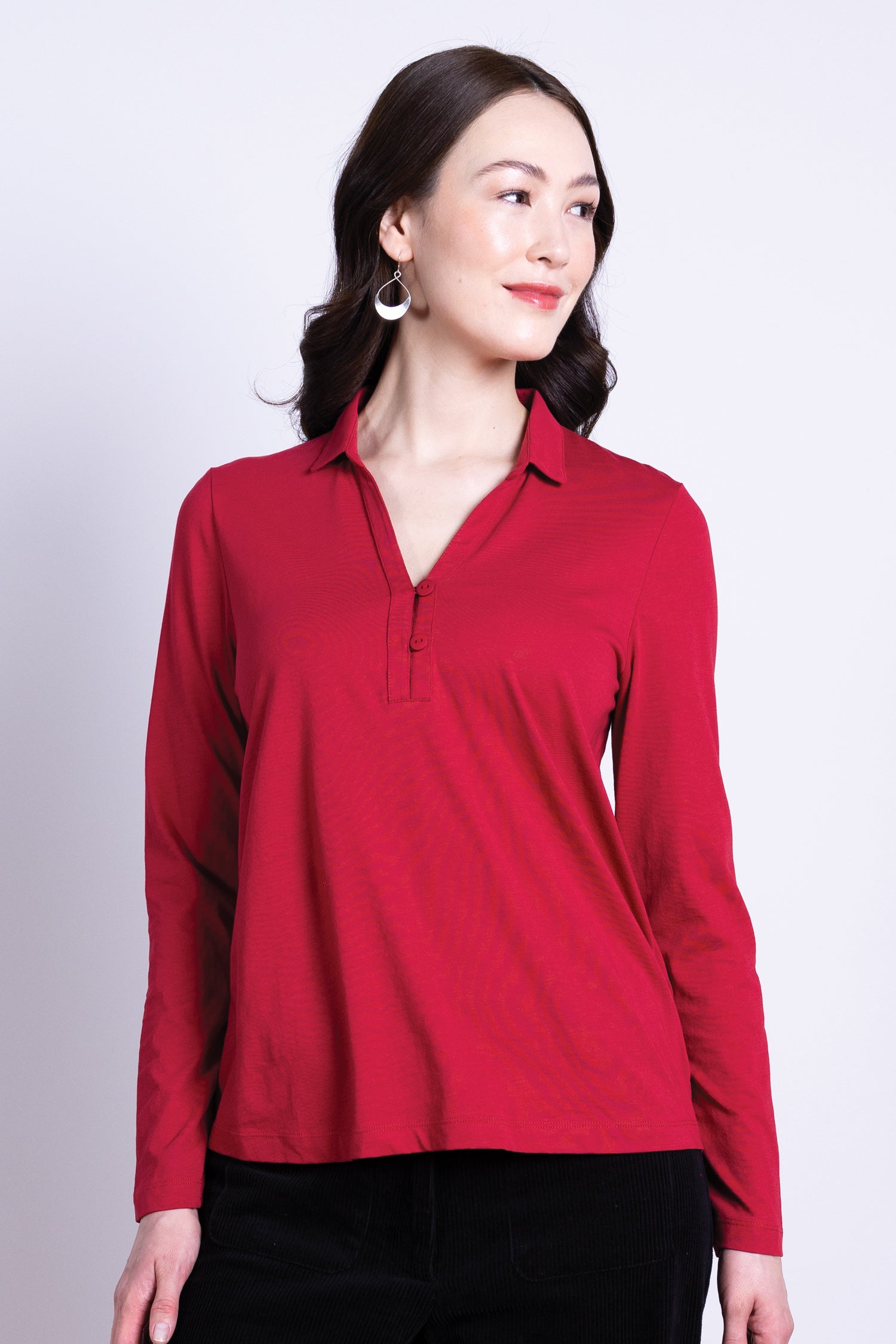 Nomads Clothing Tops Top rouge en coton bio col polo GOTS