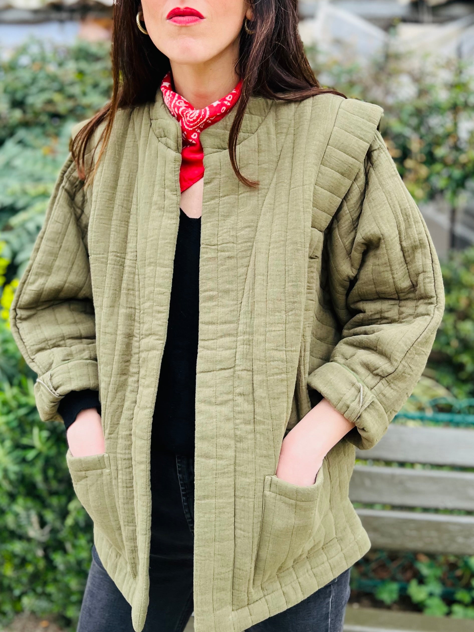 PANTRUCHE Vestes Veste ISADORA kaki veste gaze de coton