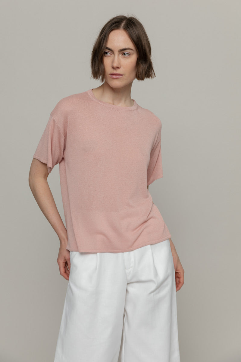 Tops Virginia top rose quartz en maille de viscose recyclée fluide
