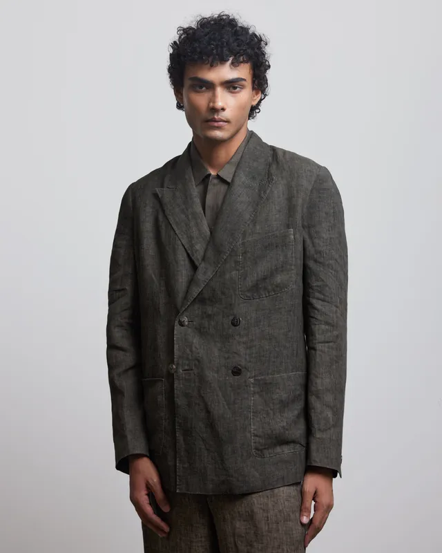 COUNTRYMADE Jackets STONE OLIVE DOUBLE BREASTED BLAZER blazer en lin olive