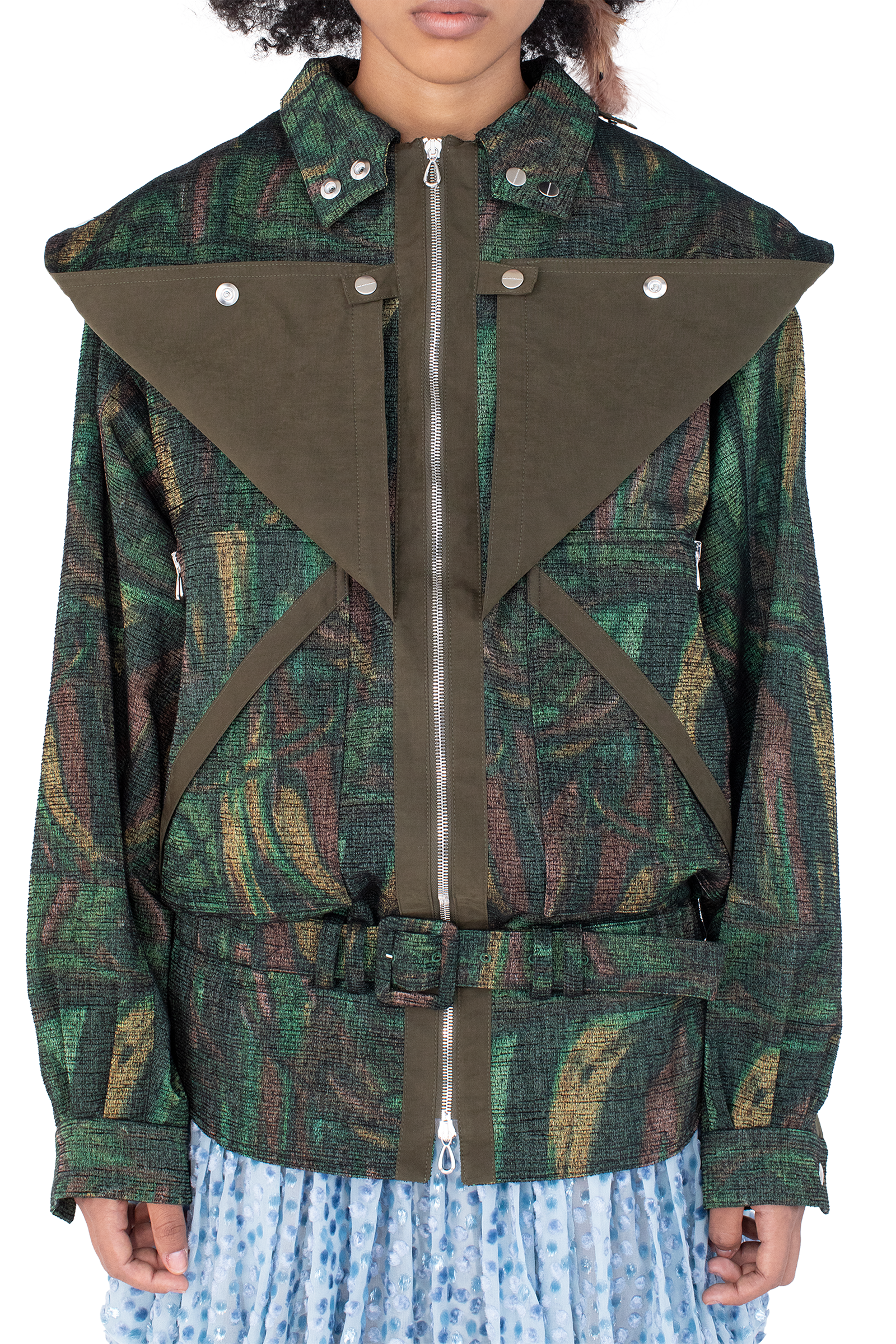 Kiko Kostadinov Outerwear HERON Belted Jacket veste Forest Print oversize