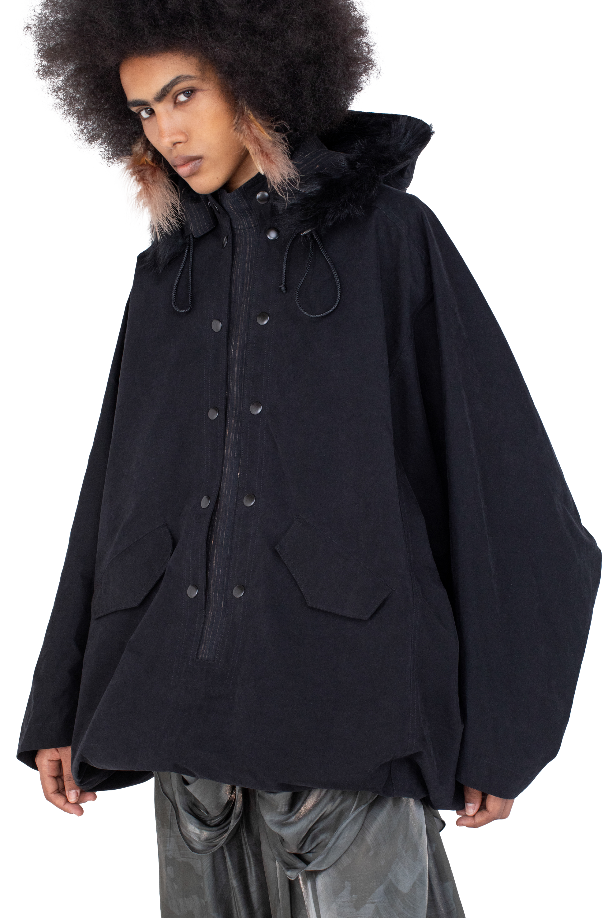 Kiko Kostadinov Outerwear BITTERN poncho Onyx Black capuche amovible