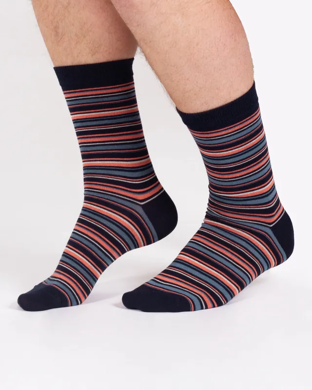Thought Chaussettes homme Chaussettes rayures gris navy et rose en bambou 40-44
