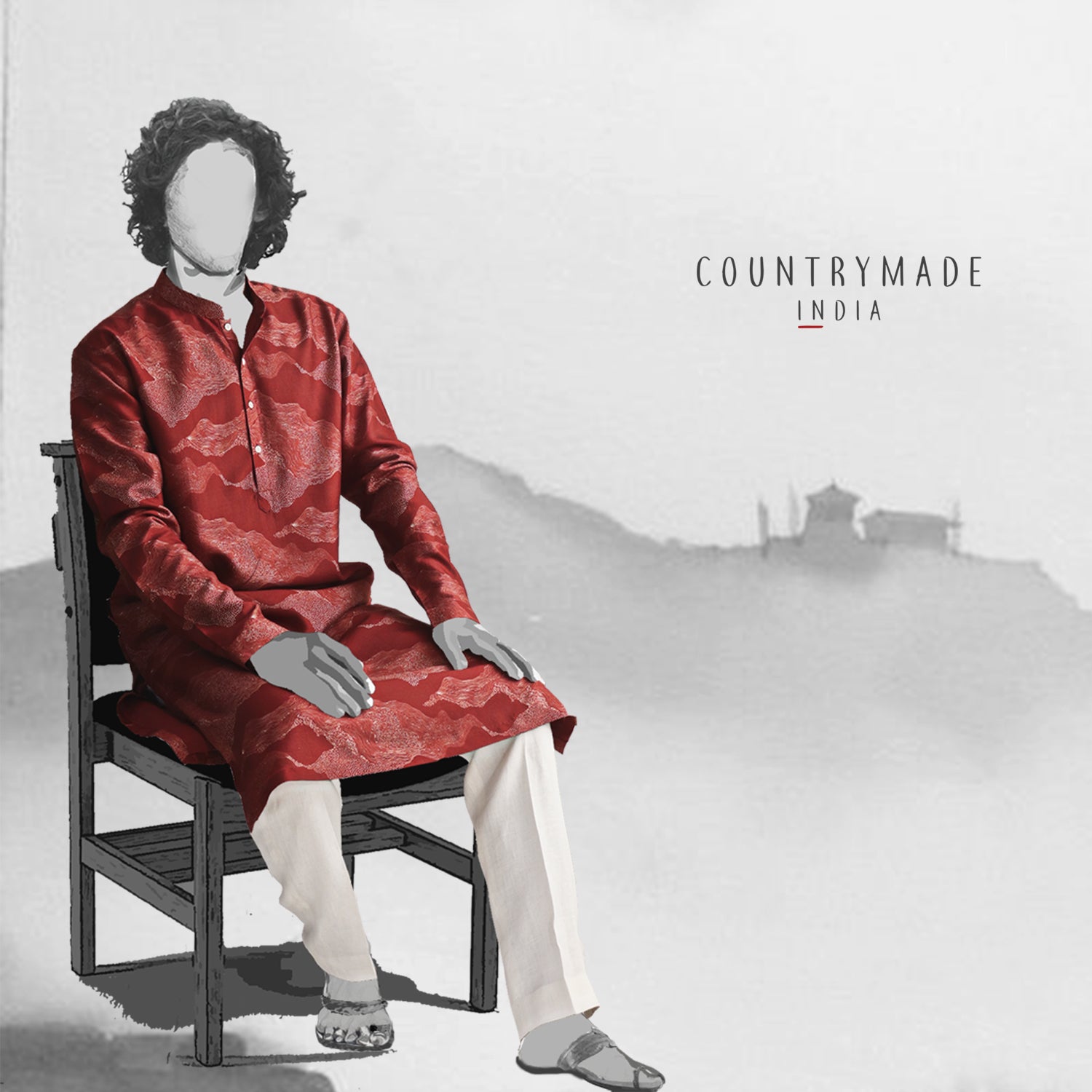 COUNTRYMADE Kurtas Clouds Print - Earth Red kurta soie rouge