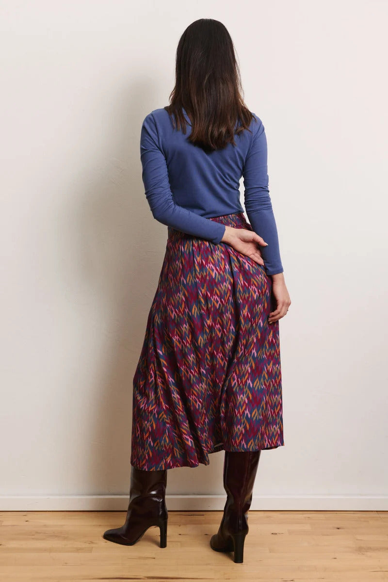 Sourire Multicolore Jupes jupe Cadiiz midi ikat en twill Ecovero rose