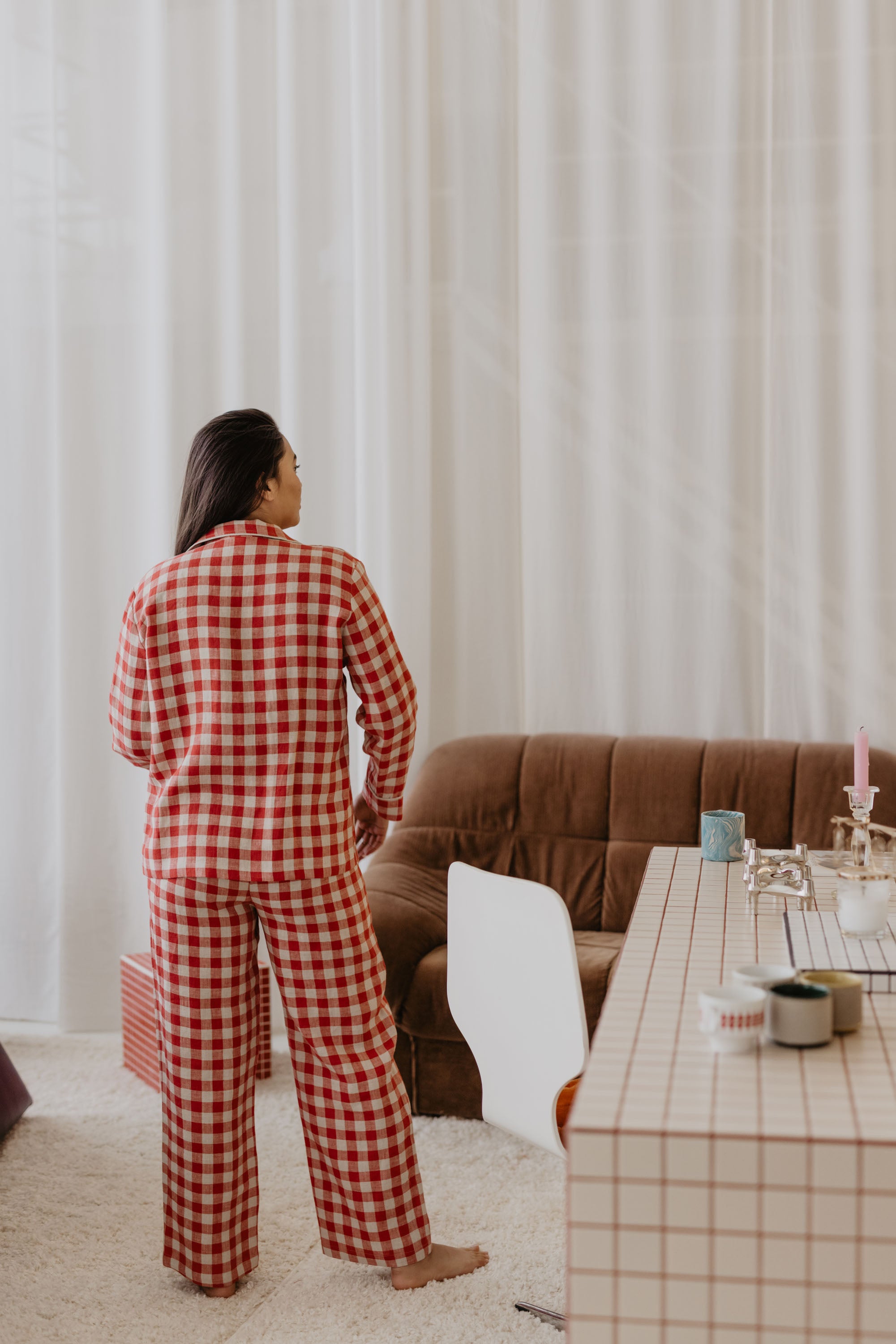 Laumė linen Loungewear PILNATIS pyjama bleu ciel en lin