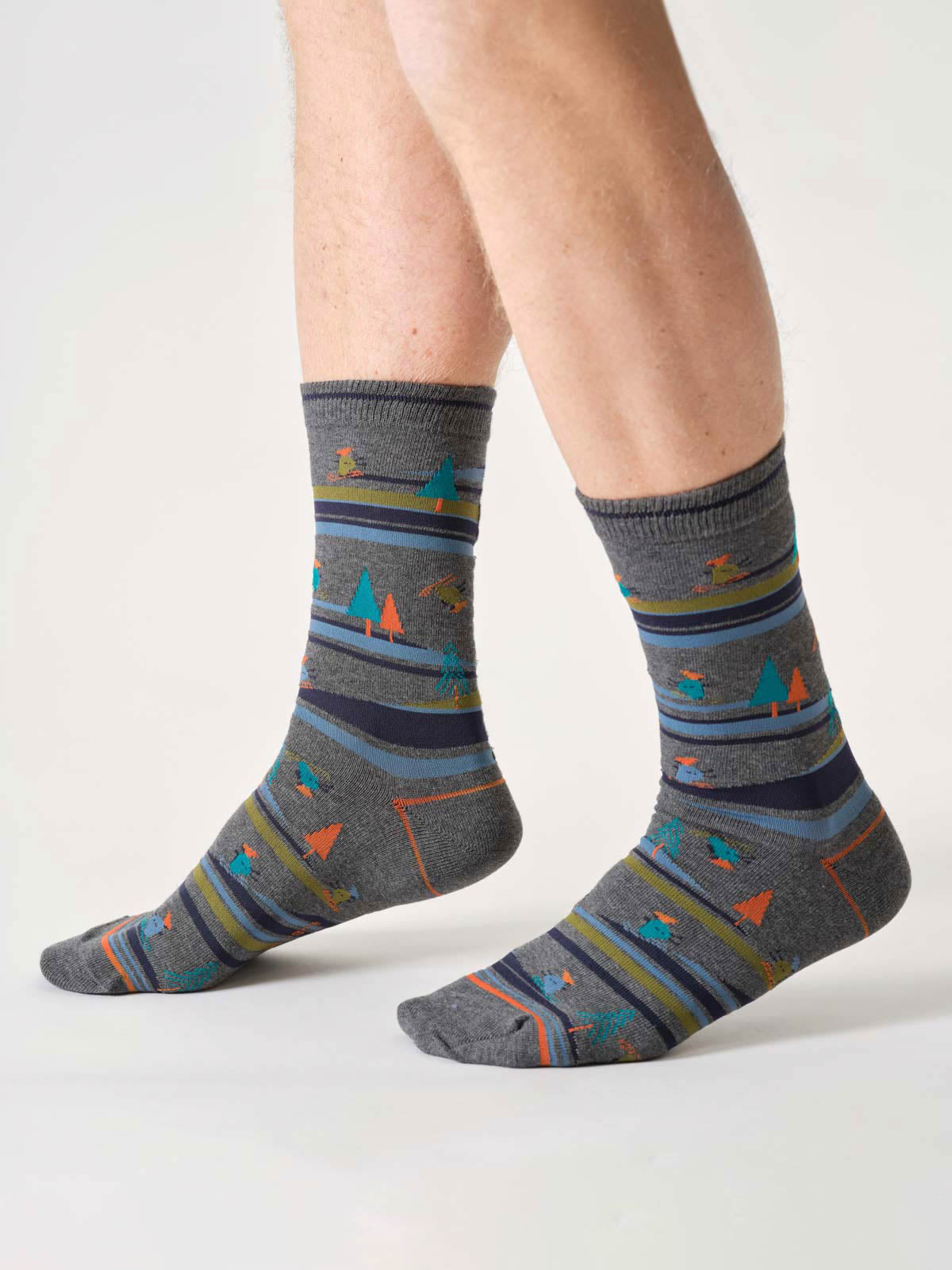 Sourire Multicolore Chaussettes homme Ski en coton bio, gris, taille 40-44