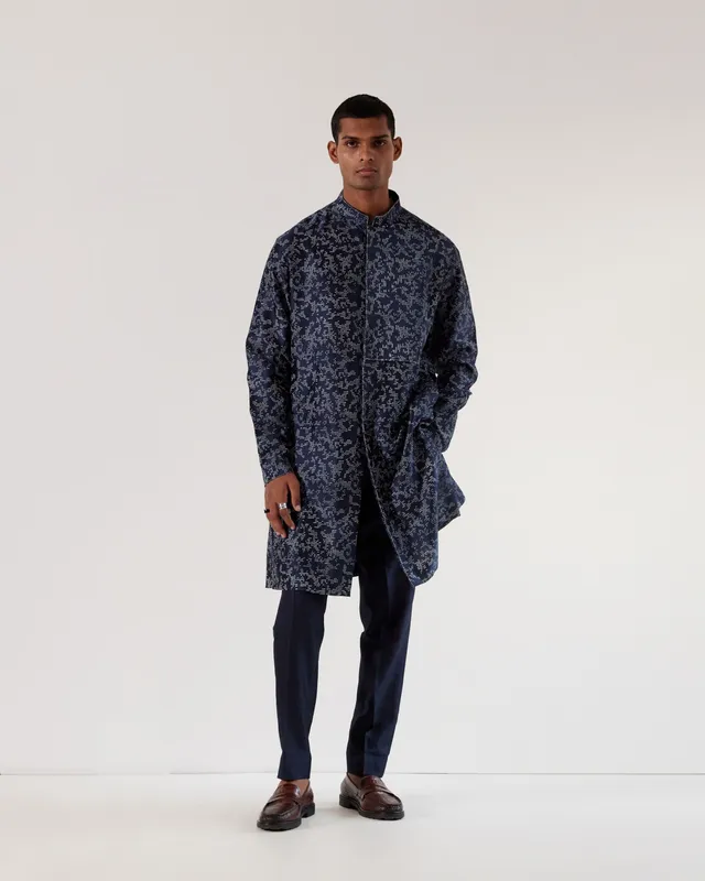COUNTRYMADE Kurtas Camo Block Front Open Kurta Set kurta bleu marine