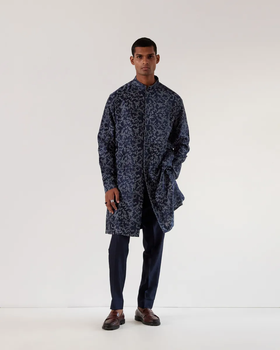 COUNTRYMADE Kurtas Camo Block Front Open Kurta Set kurta bleu marine