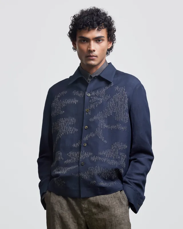 COUNTRYMADE Shirts Camouflage Embroidered Overshirt surchemise en lin