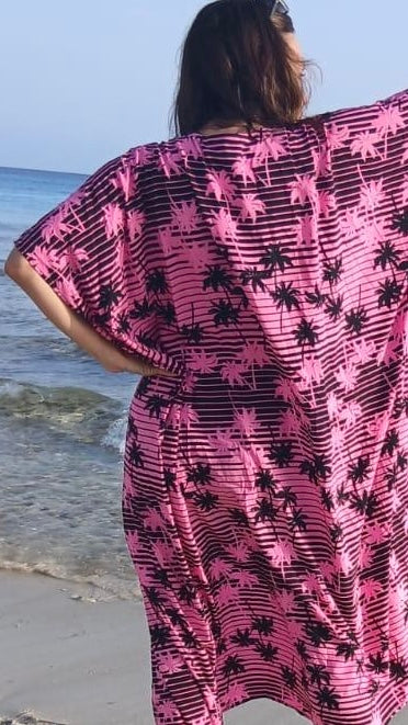 PANTRUCHE Kimonos PALMA kimono de plage rose long en viscose