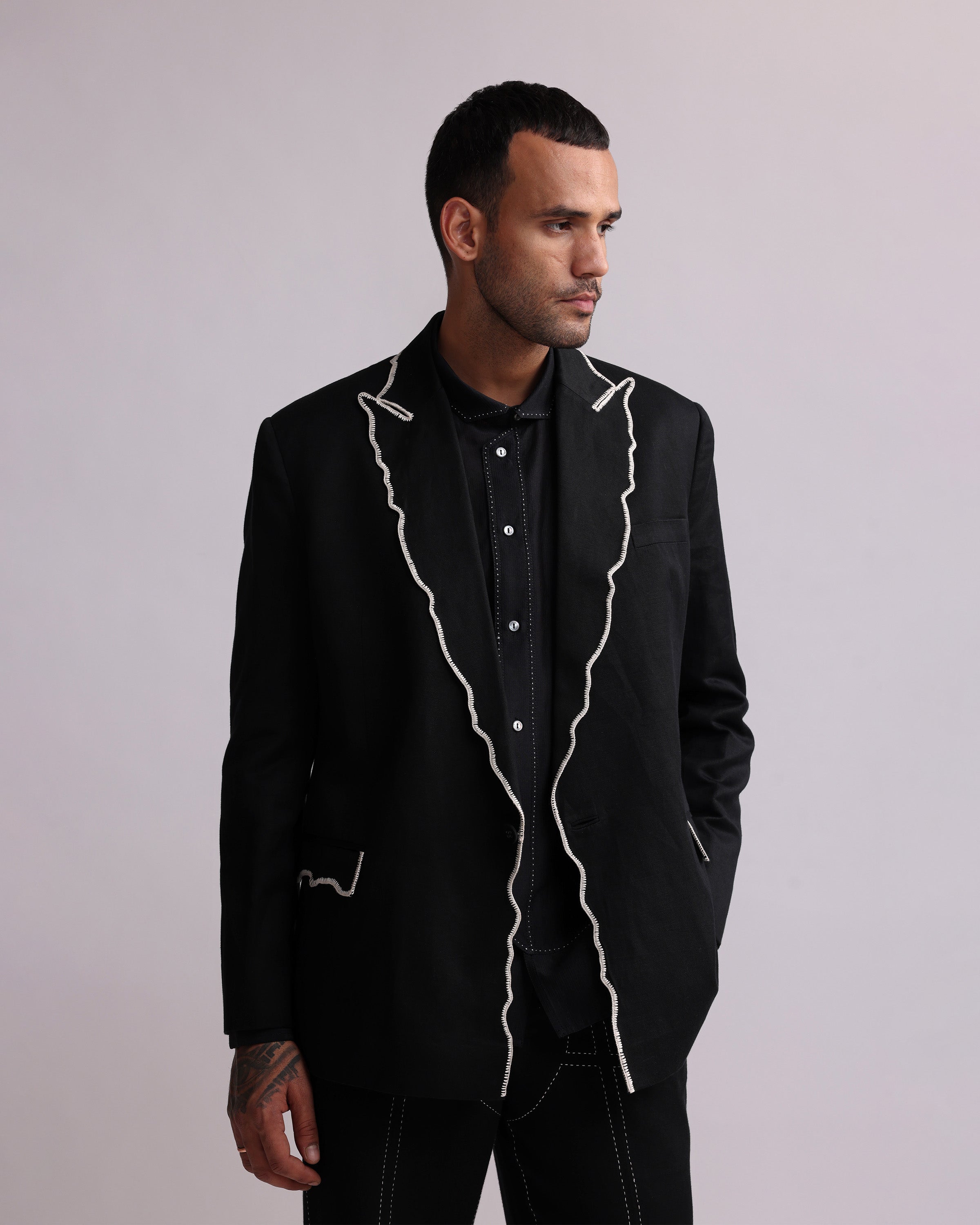 COUNTRYMADE Jackets CONTOUR CROCHET EDGE BLAZER blazer noir en lin