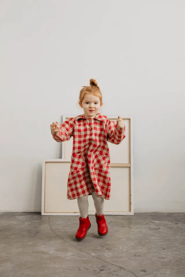Laumė linen Kids Clothing GABIJA robe en lin à carreaux verts