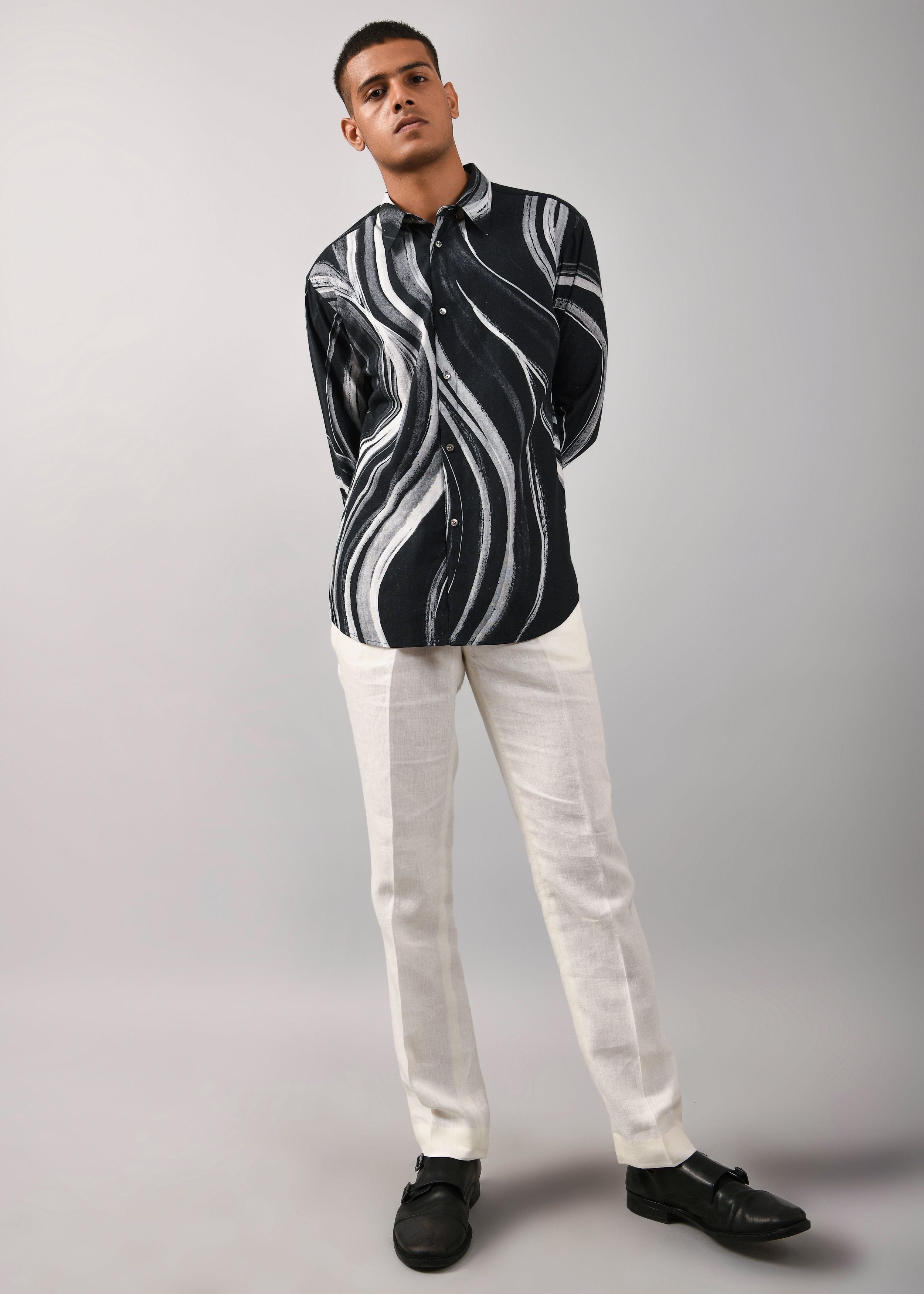 COUNTRYMADE Shirts Airborne Strokes Print Shirt chemise noire coton