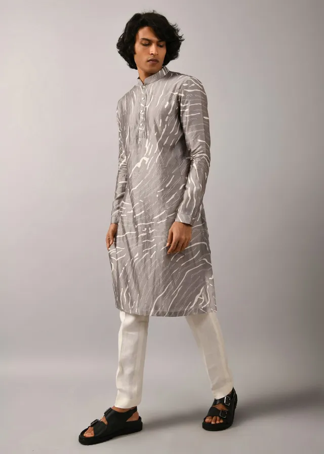 COUNTRYMADE Kurtas Grey Terrain Maize Kurta, kurta en soie imprimée