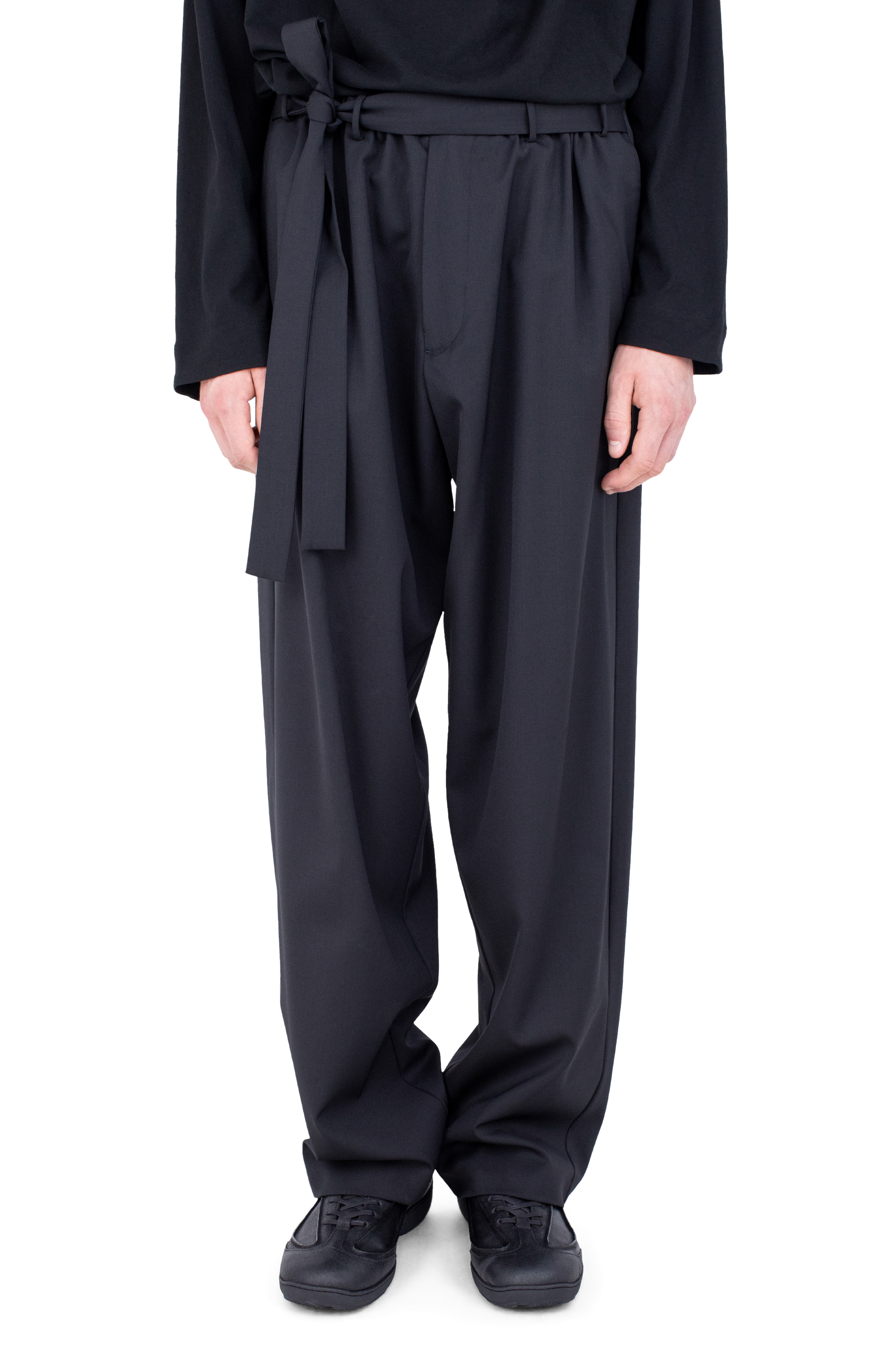 Kiko Kostadinov Bottoms LAAN Gathered Trousers pantalon Crow Black en laine légère