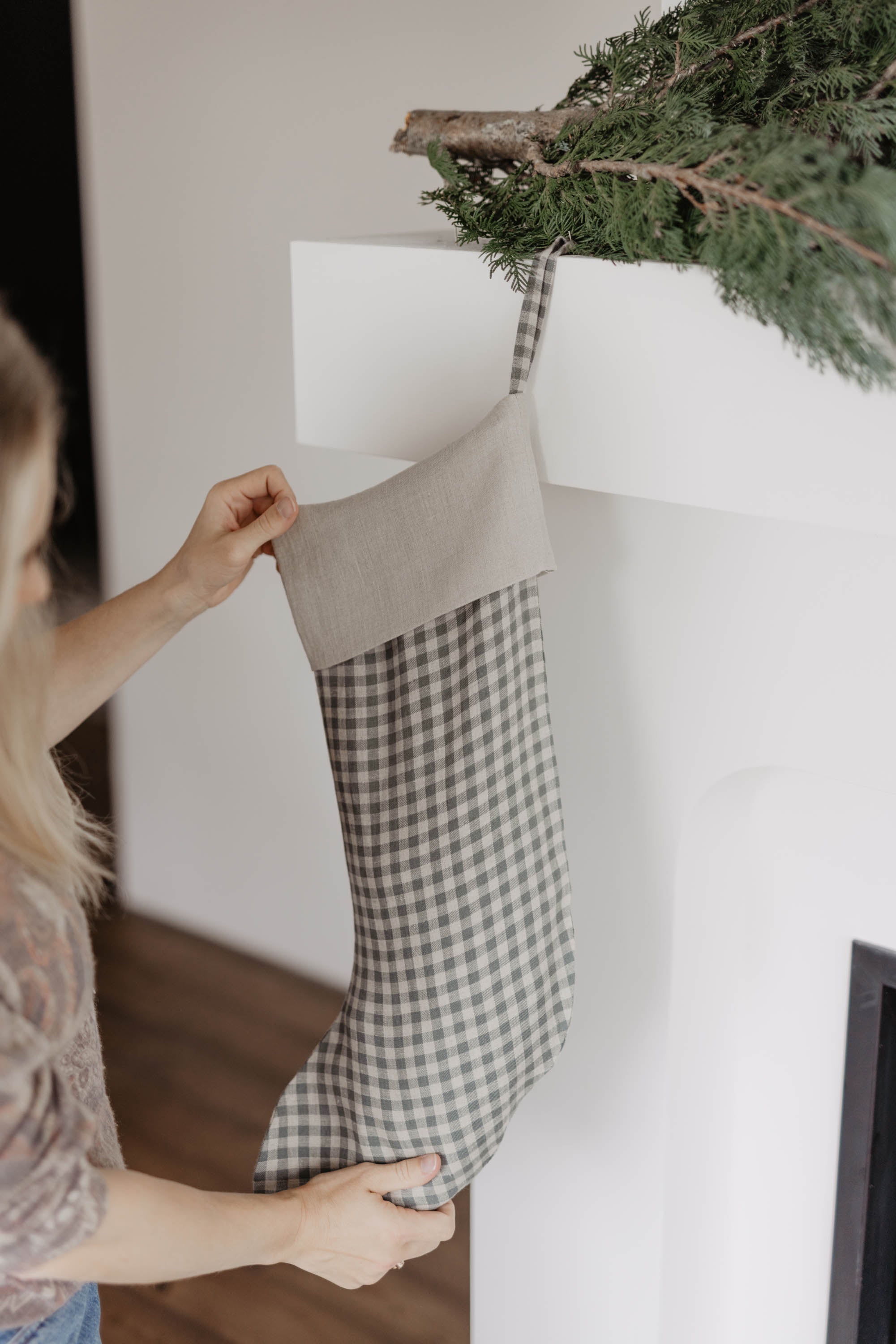 Laumė linen Christmas Linen grande chaussette de Noël vert forêt