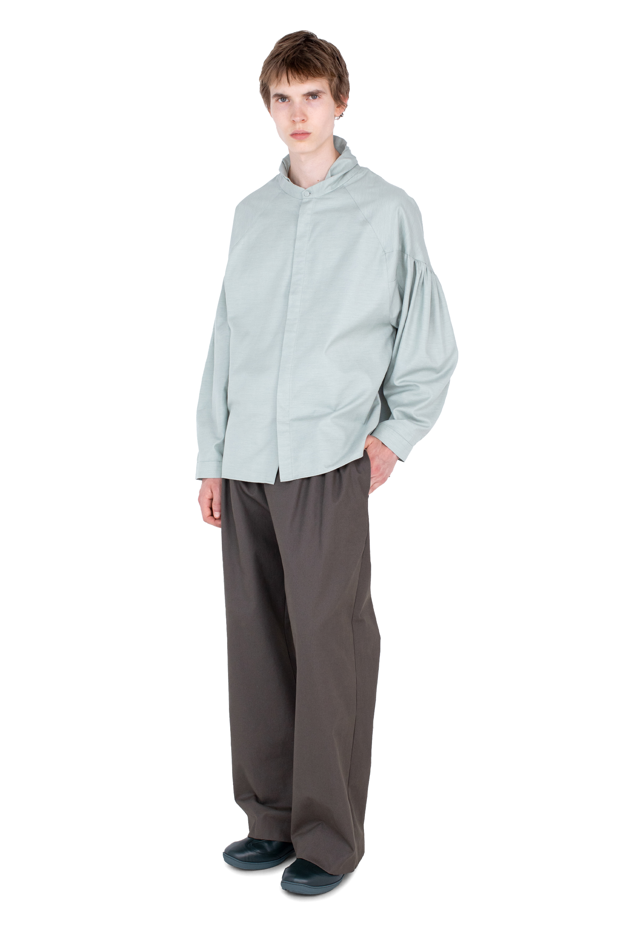 Kiko Kostadinov Shirts EVERS Pleated Shirt chemise Soft Green coton cachemire