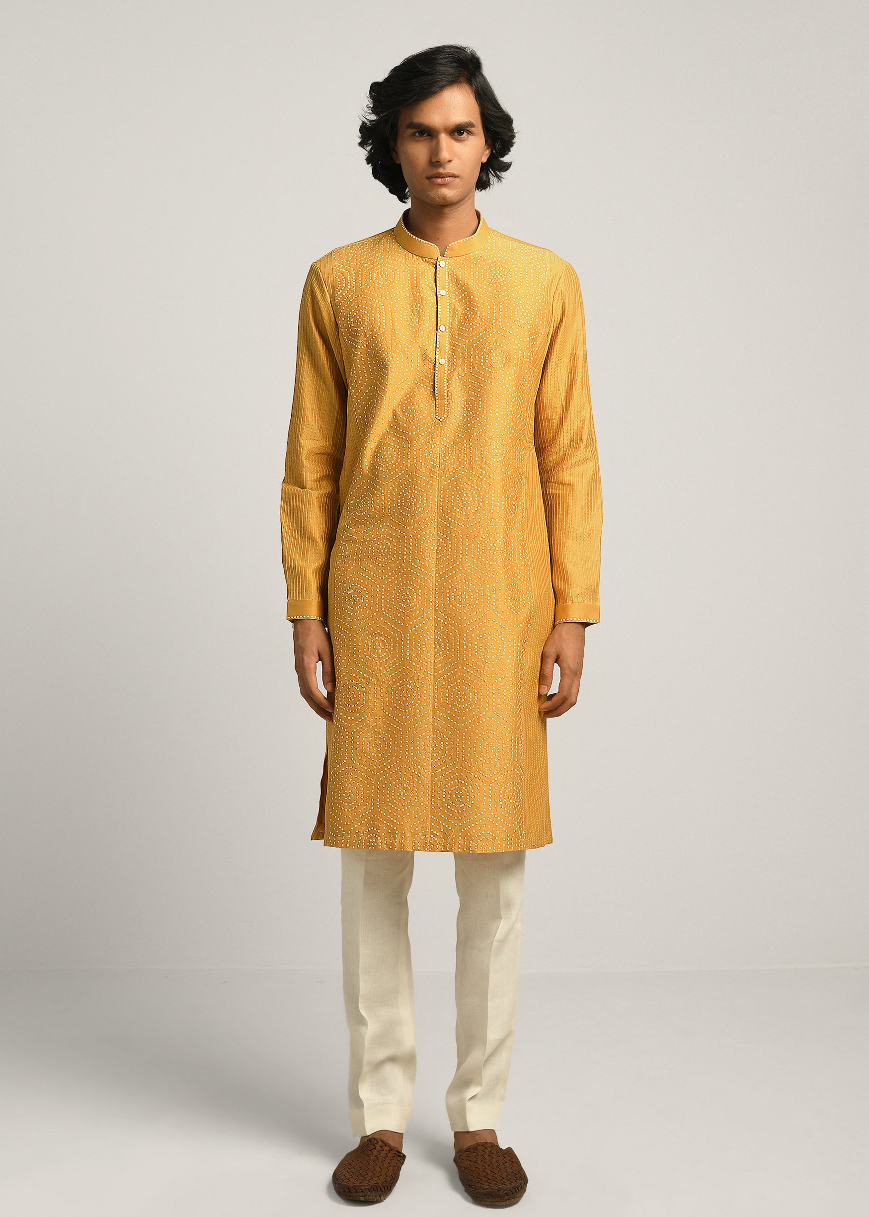 COUNTRYMADE Kurtas Hexa Dots hand Emb kurta Set ensemble kurta moutarde