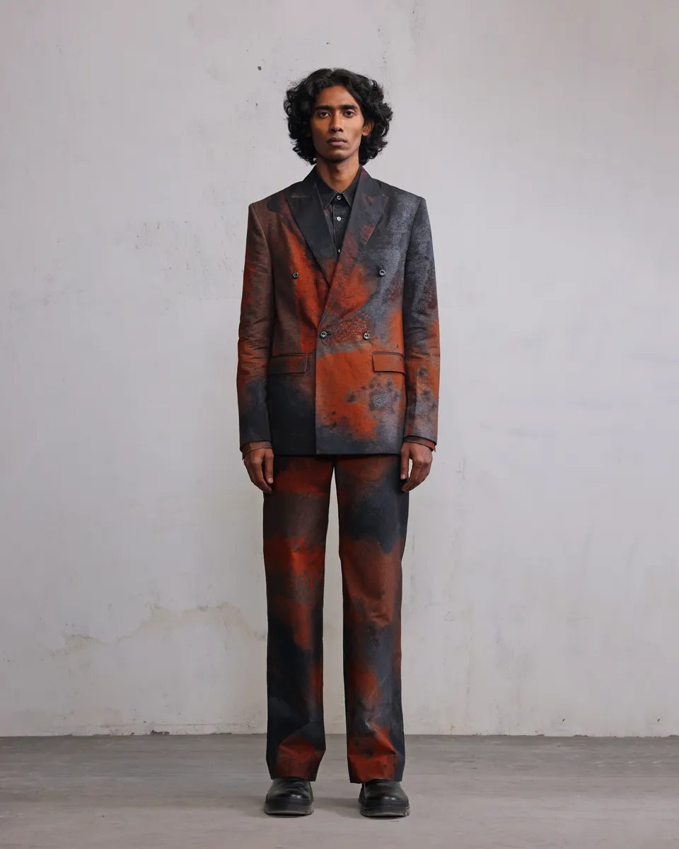 COUNTRYMADE Jackets Rust Printed Double Breasted Blazer blazer rouille imprimé