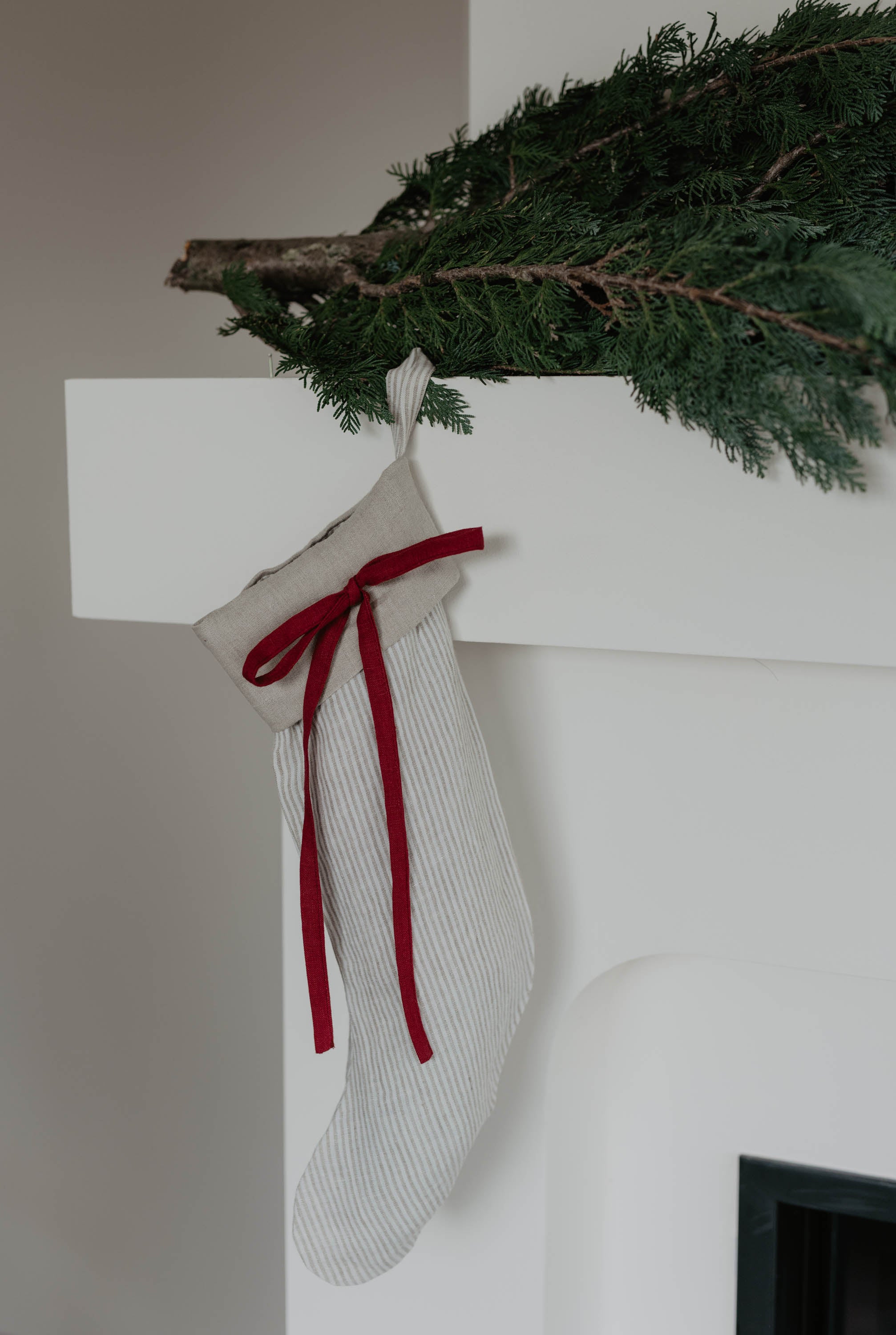 Laumė linen Christmas Linen chaussette de Noël verte, nœud