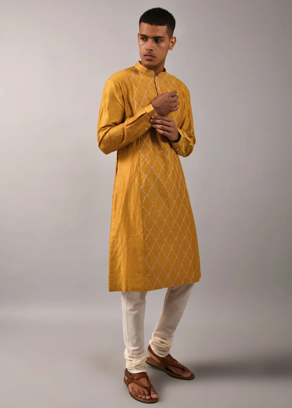 COUNTRYMADE Kurtas Diamond Pattern Embroidered Kurta Set kurta moutarde 2 pièces brodé
