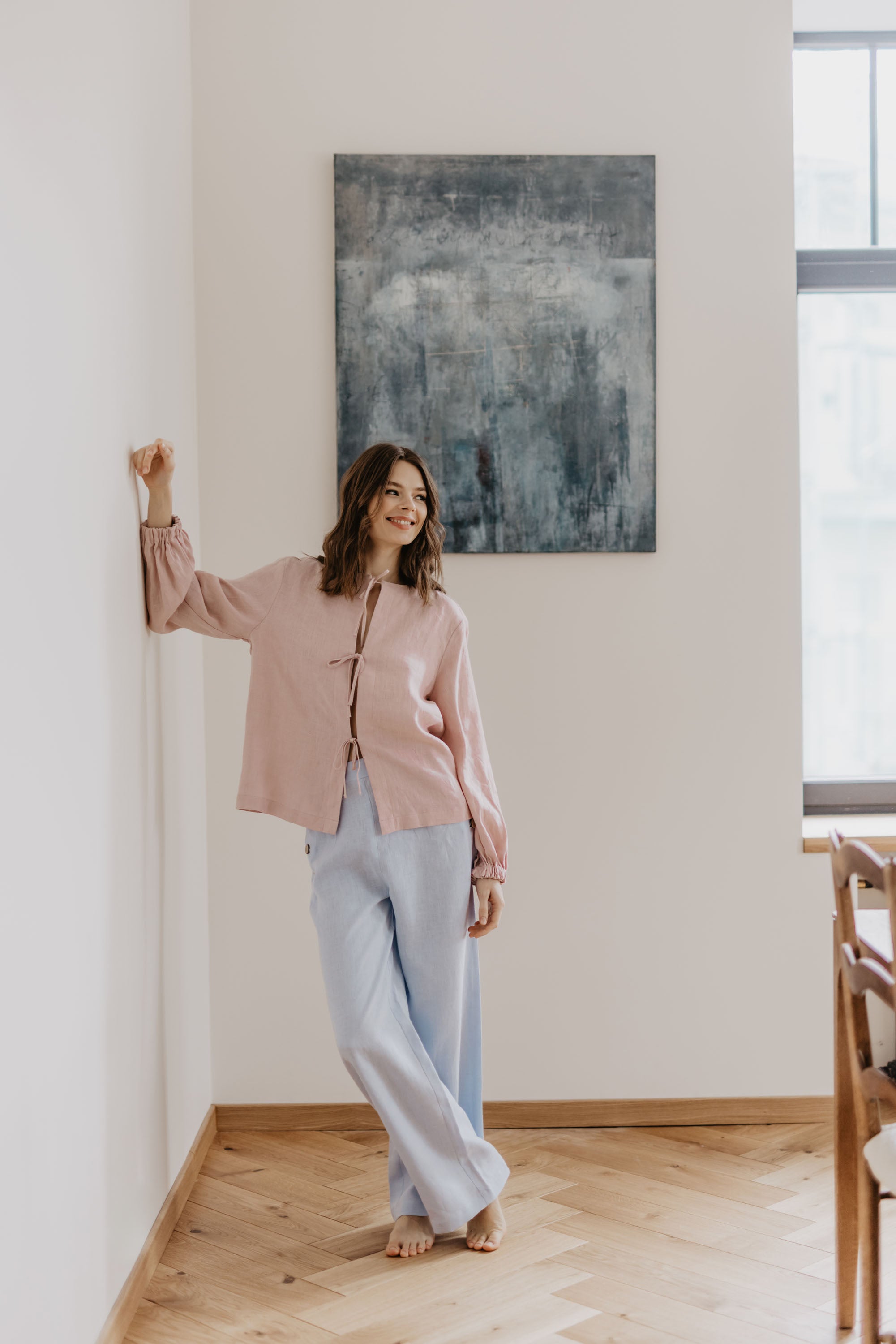 Laumė linen Linen Tops Nida Blouse en lin femme jaune soleil