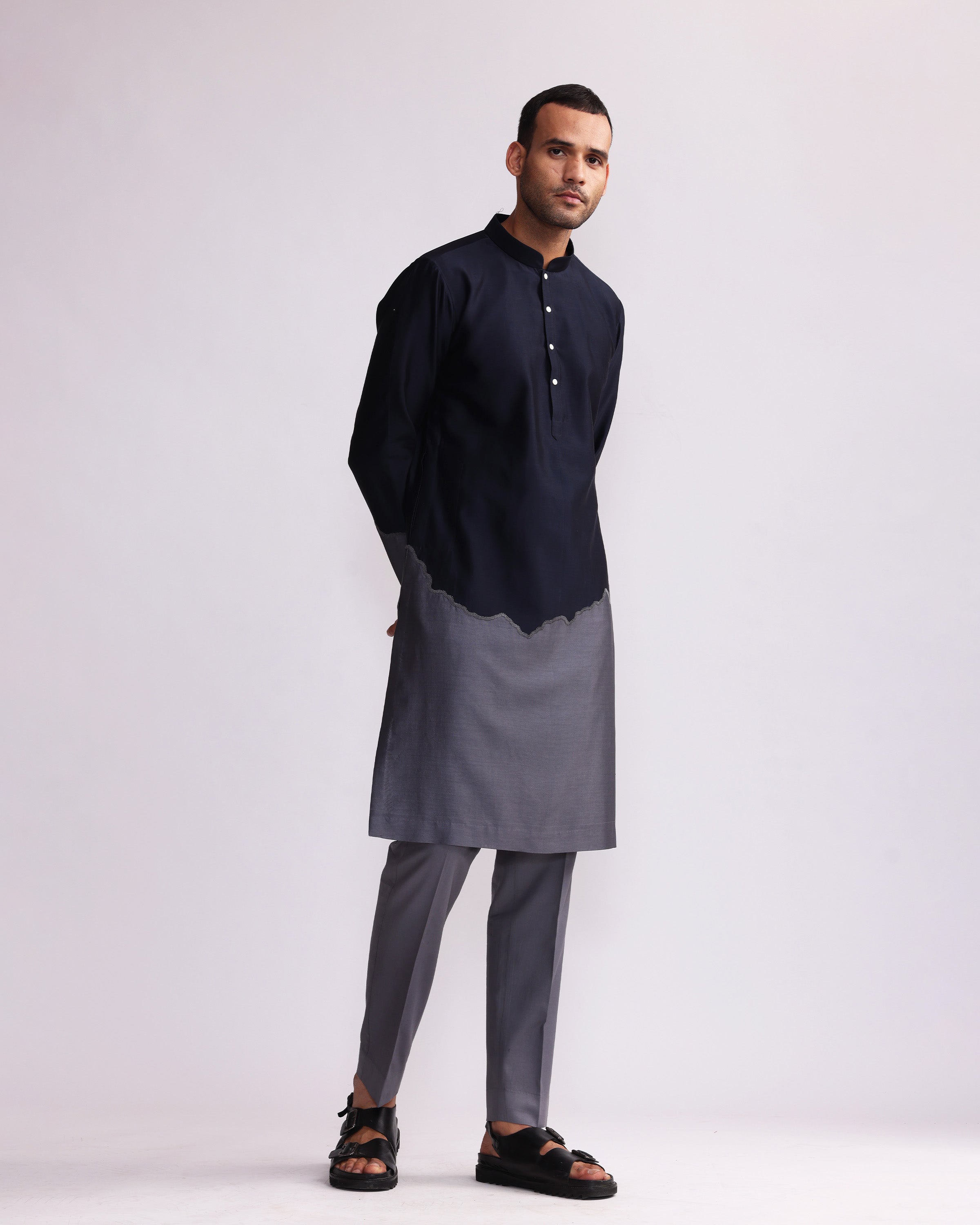COUNTRYMADE Kurtas Half and Half Kurta With Matching Pants ensemble chanderi