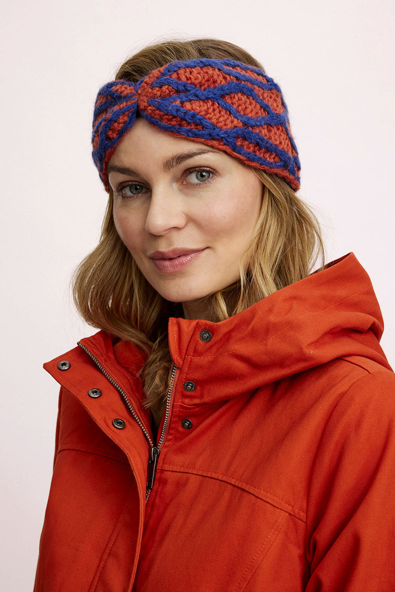 Sourire Multicolore Bonnets bandeau jacquard laine orange bleu polaire
