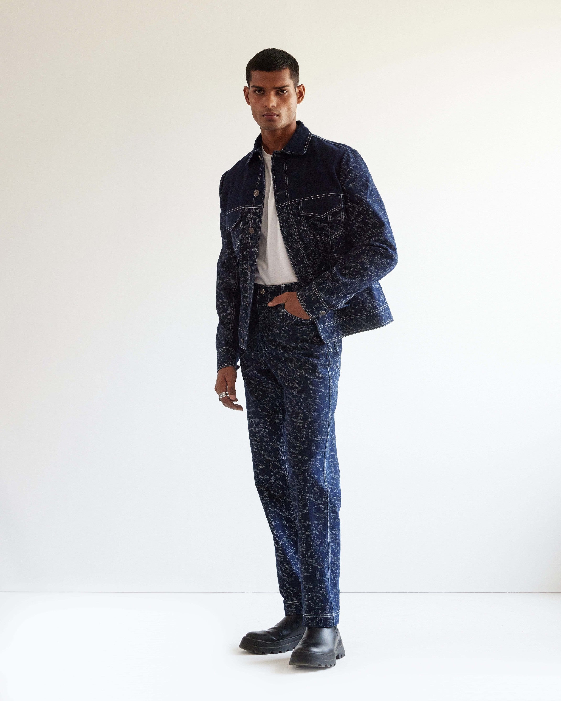 COUNTRYMADE Jackets Camo-block Denim Jacket veste en denim bleu marine
