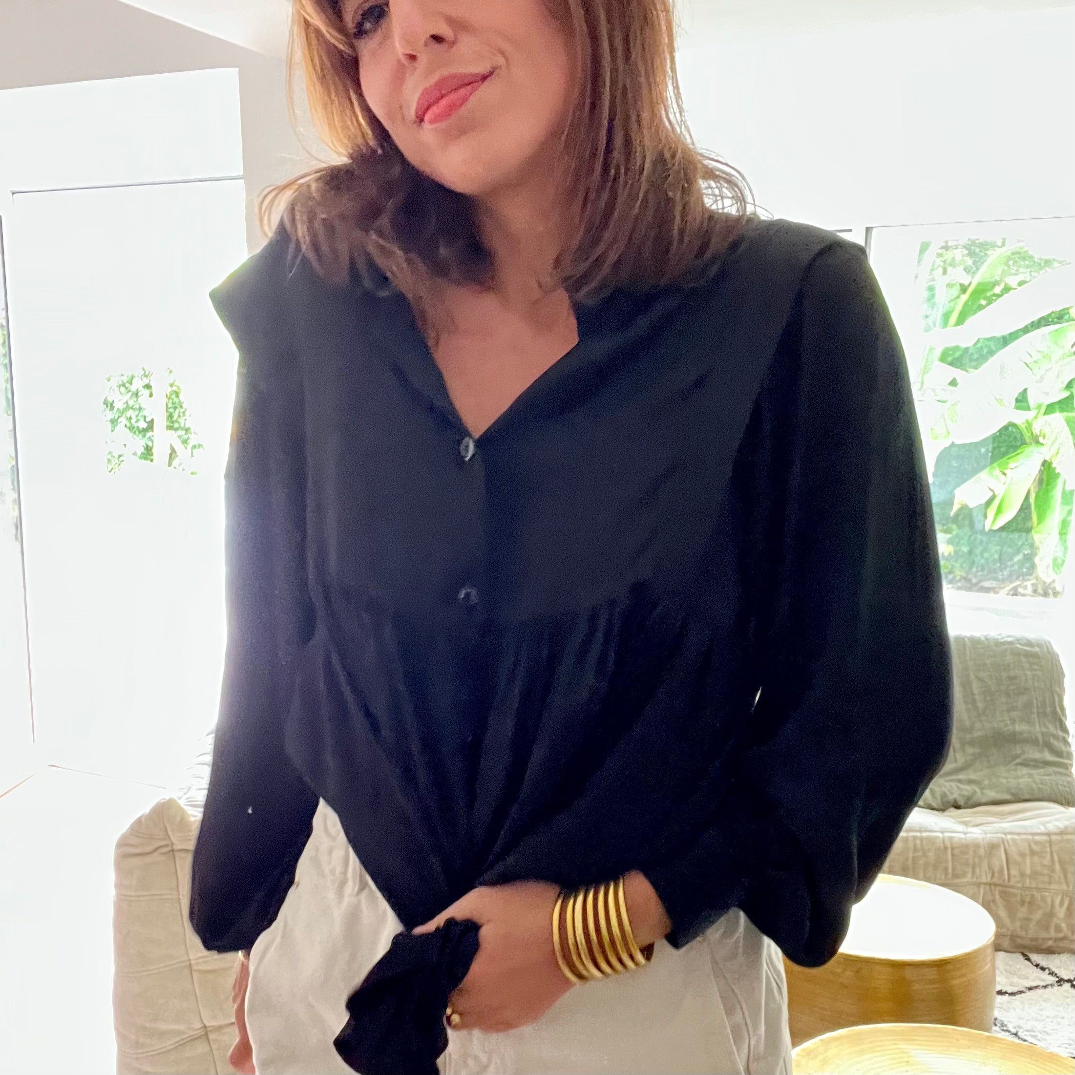 PANTRUCHE Chemises Blouse NINA noir blouse manches ballon en satin