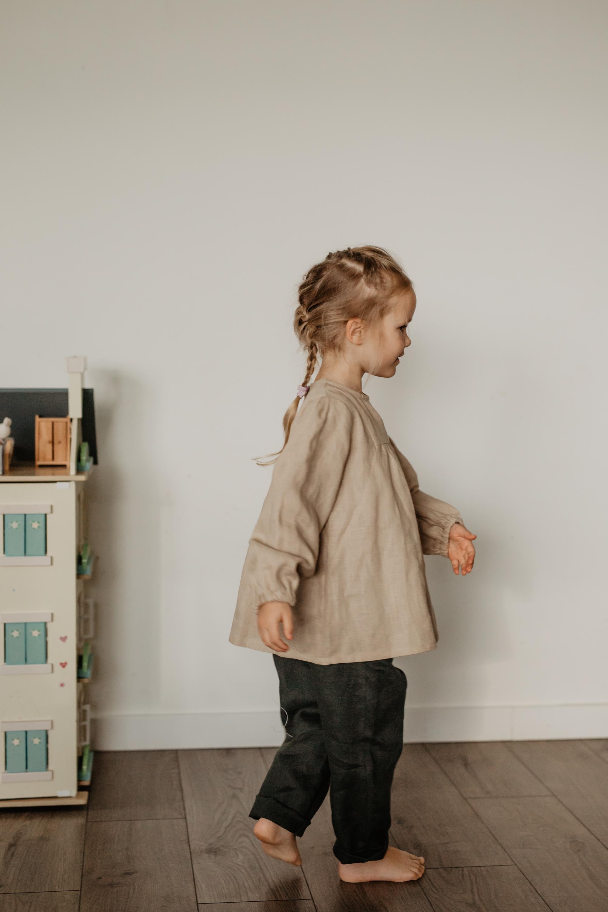 Laumė linen Kids Clothing AITVARAS blouse enfant en lin bleu profond
