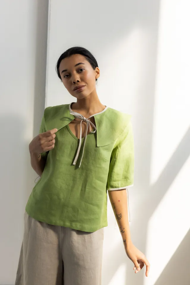 Laumė linen Linen Tops Willow haut en lin jaune soleil femme