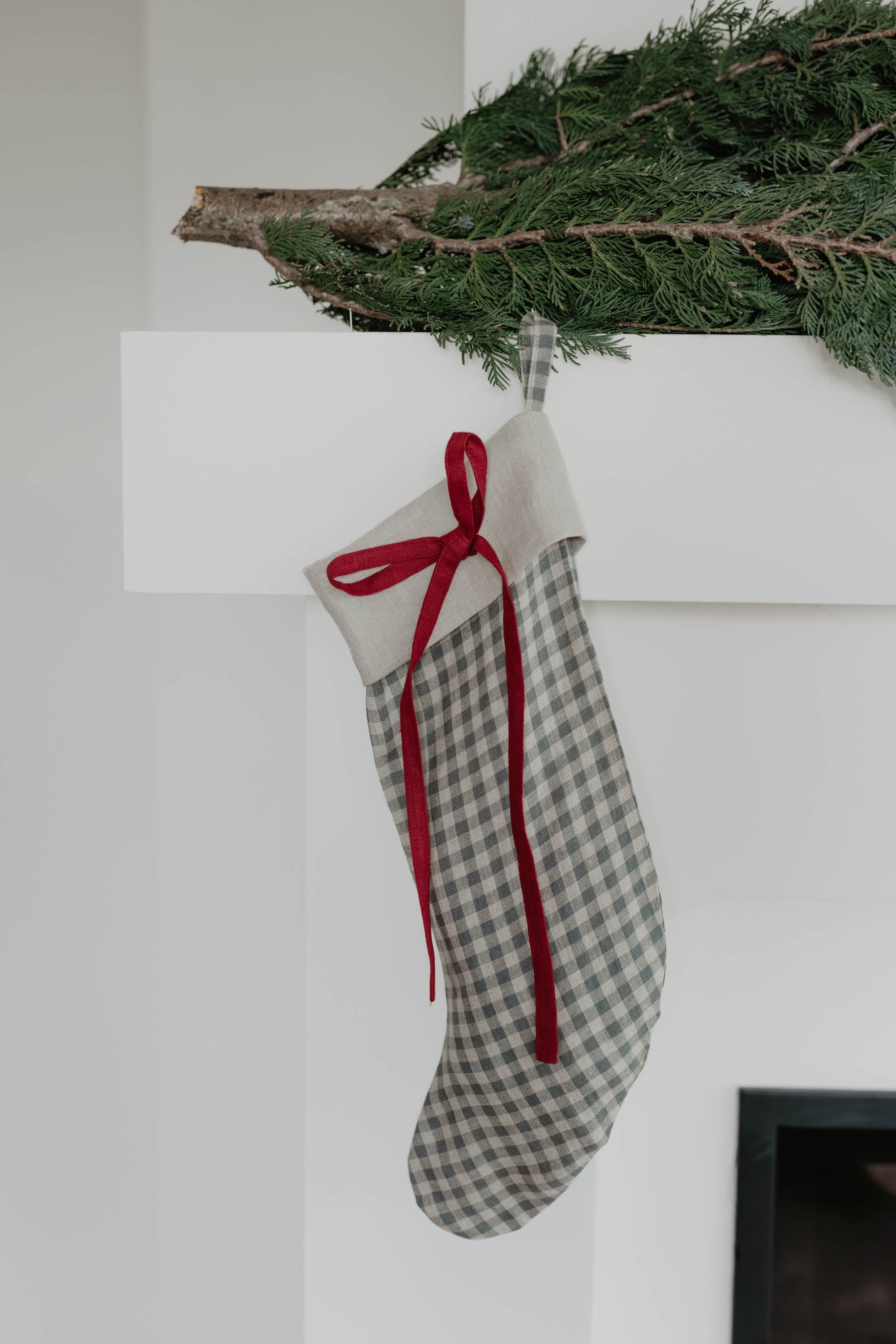 Laumė linen Christmas Linen chaussette de Noël verte, nœud