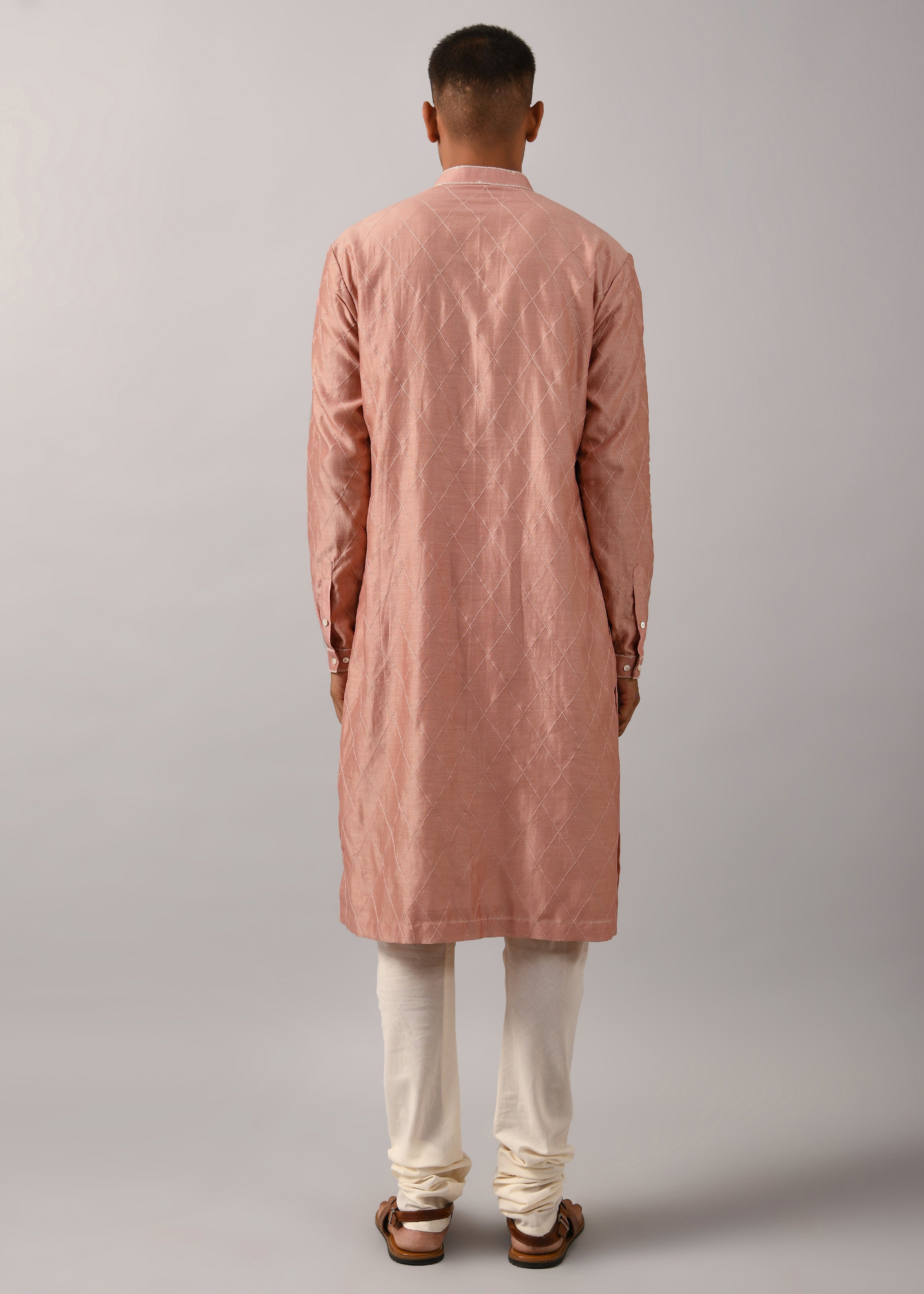 COUNTRYMADE Kurtas Diamond Pattern Embroidered Kurta Set ensemble kurta chanderi rose poudré