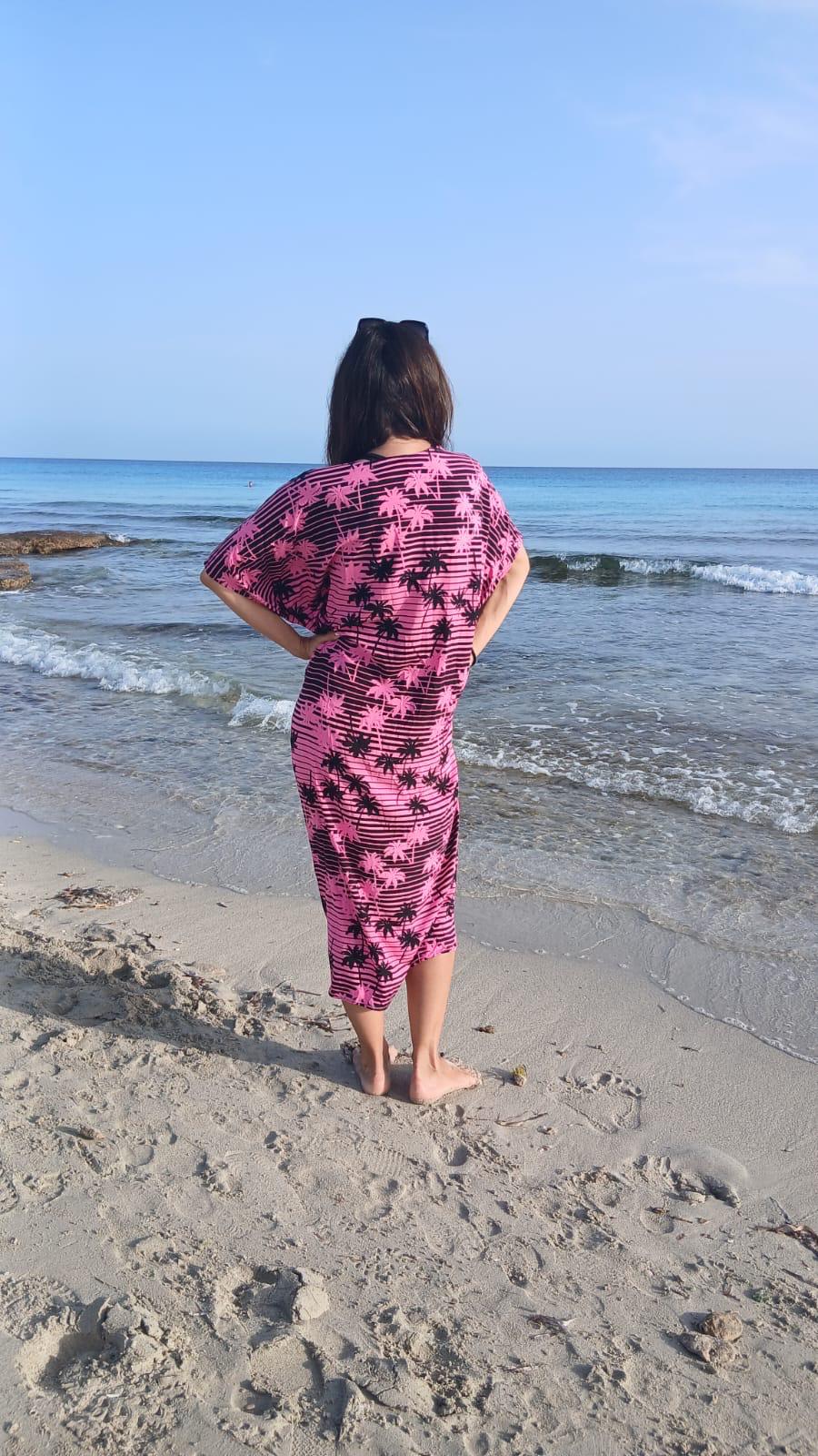 PANTRUCHE Kimonos PALMA kimono de plage rose long en viscose