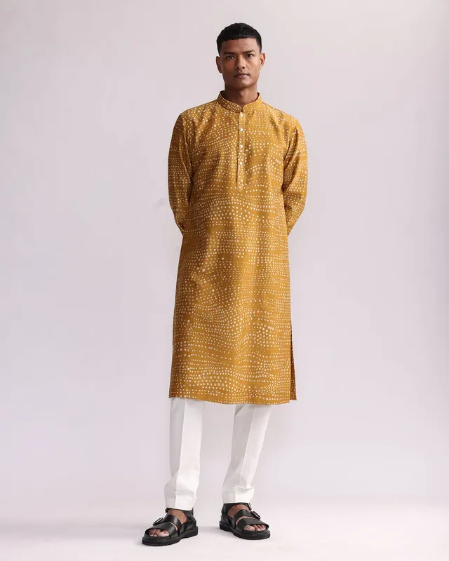 COUNTRYMADE Kurtas Aboriginal Dots Print Kurta kurta moutarde soie