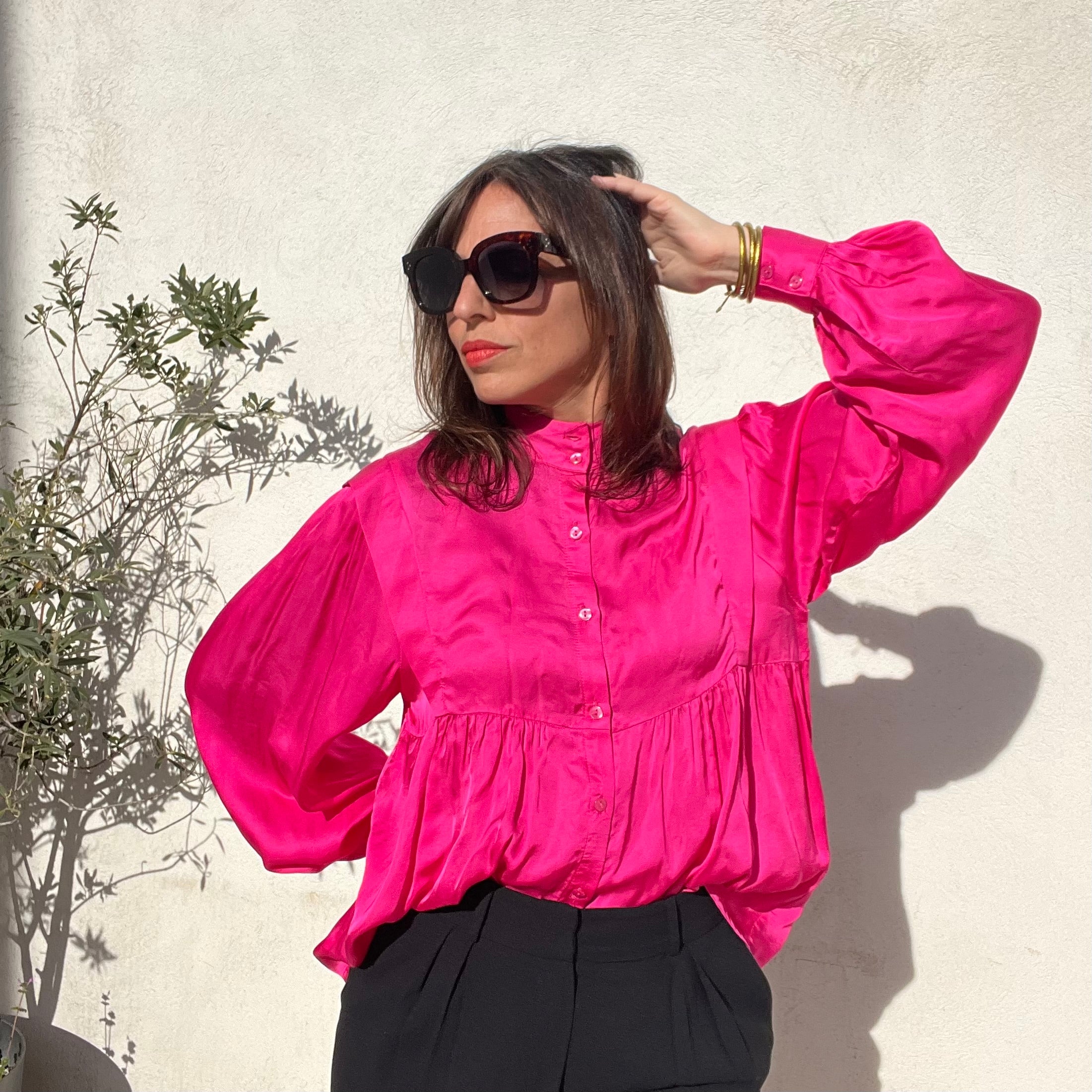 PANTRUCHE Chemises Blouse NINA rose fuchsia viscose satin