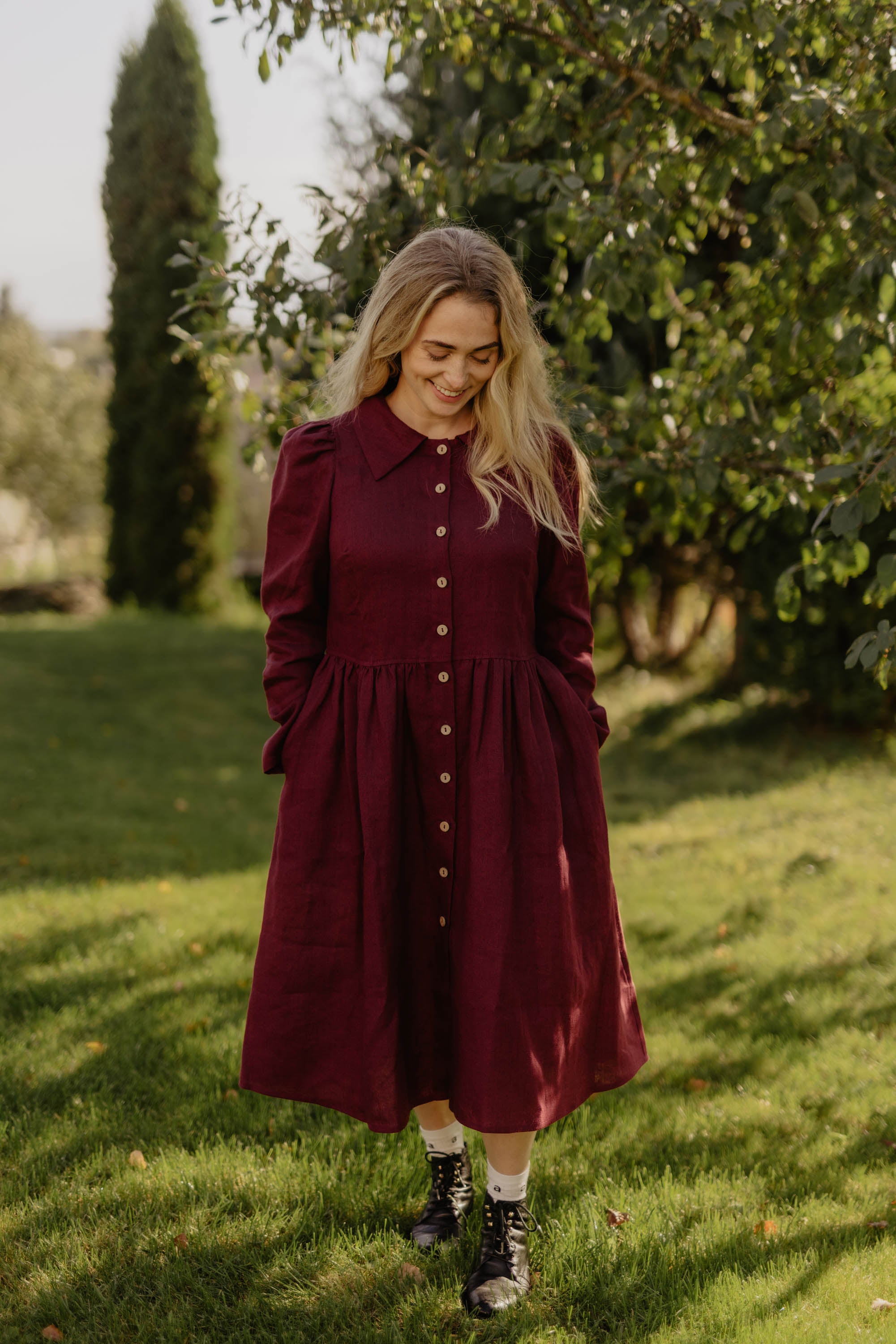 Laumė linen Linen Dresses Gužė mama robe en lin bleu profond S