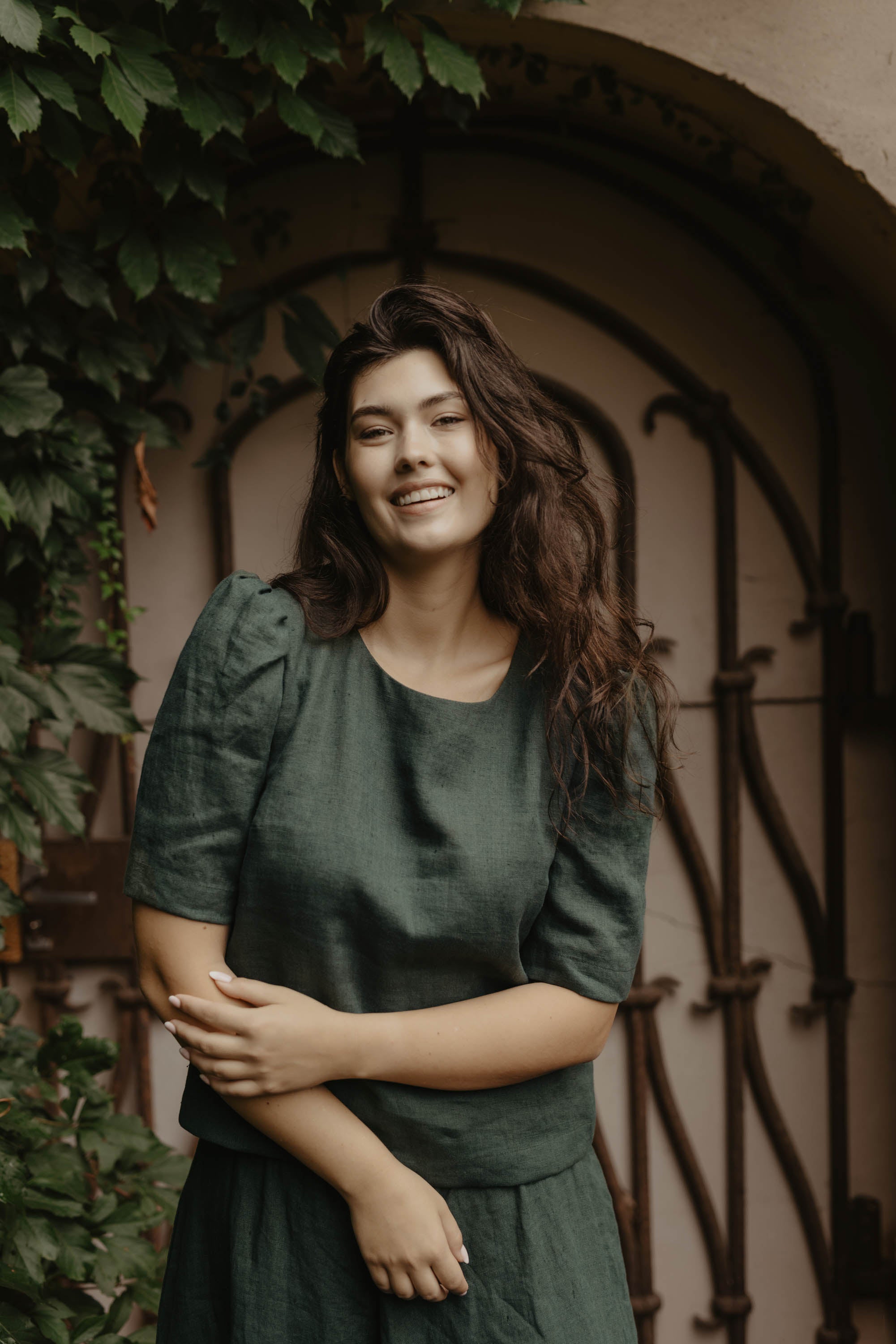 Laumė linen Linen Tops Poppy Haut en lin femme vert forêt