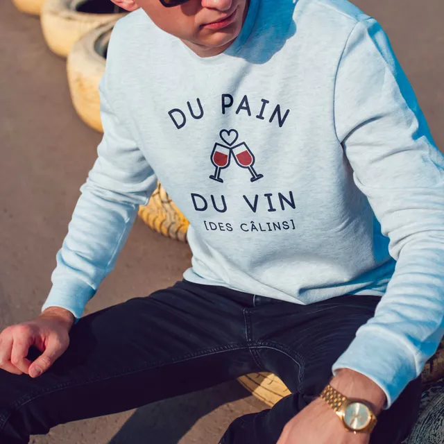 Juste Un T-shirt Sweats Imprimés Du pain du vin sweat-shirt gris chiné apéro