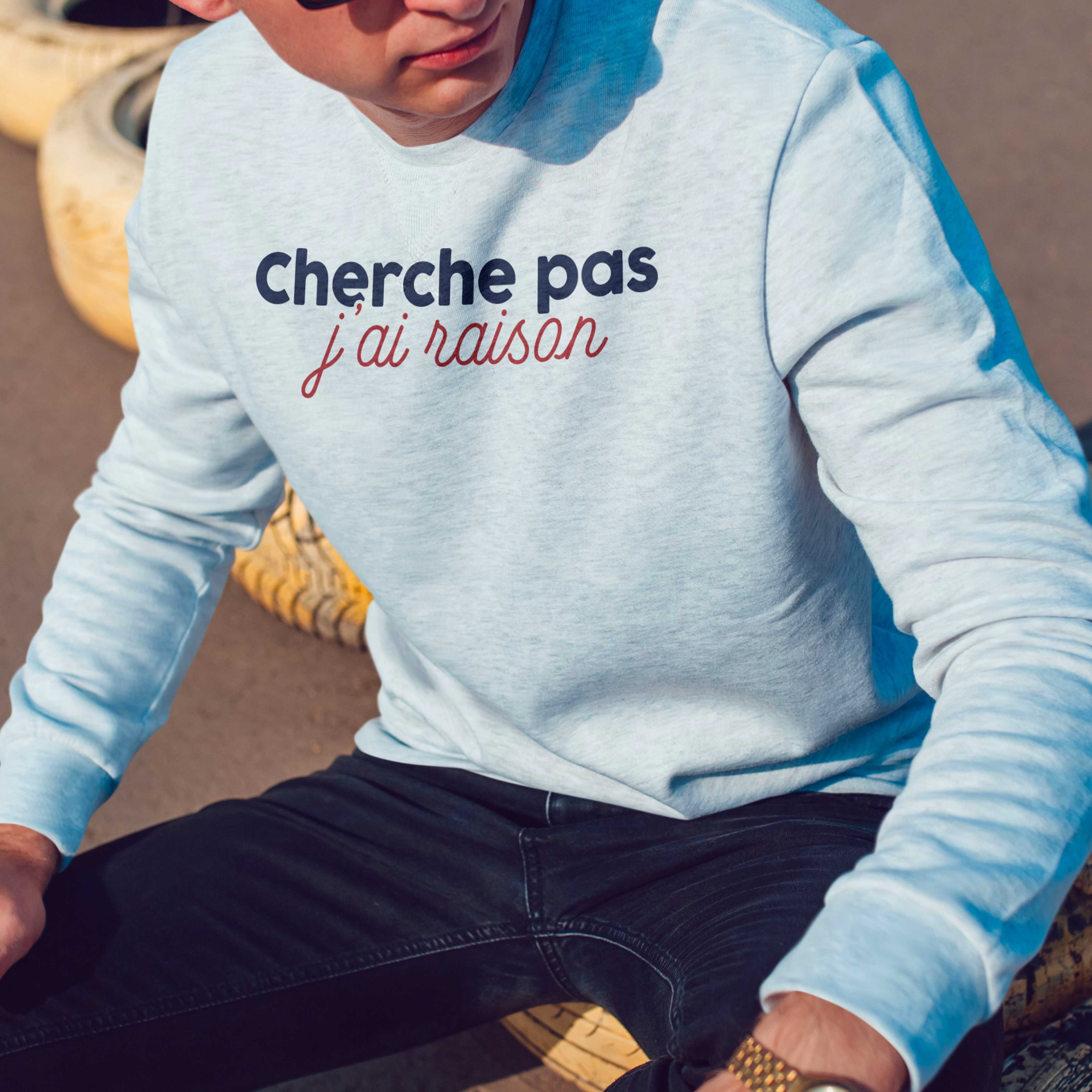 Juste Un T-shirt Sweats Imprimés Cherche pas j’ai raison sweat gris chiné