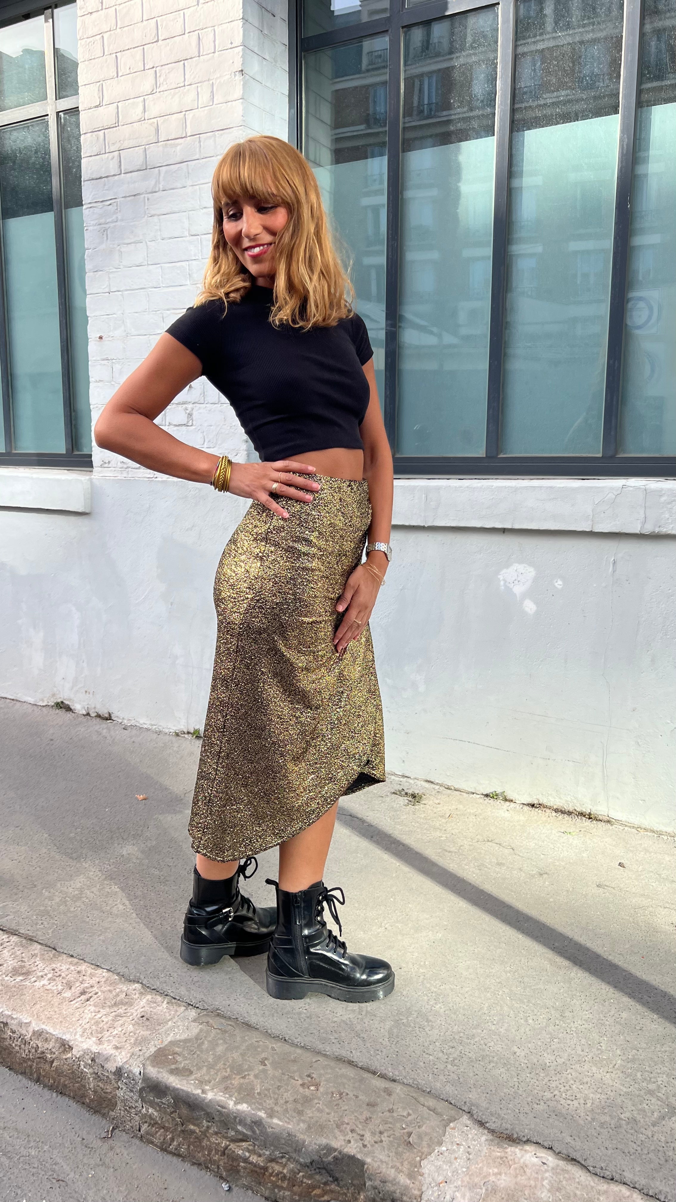 PANTRUCHE Jupes MONROE jupe midi dorée pailletée S à XL