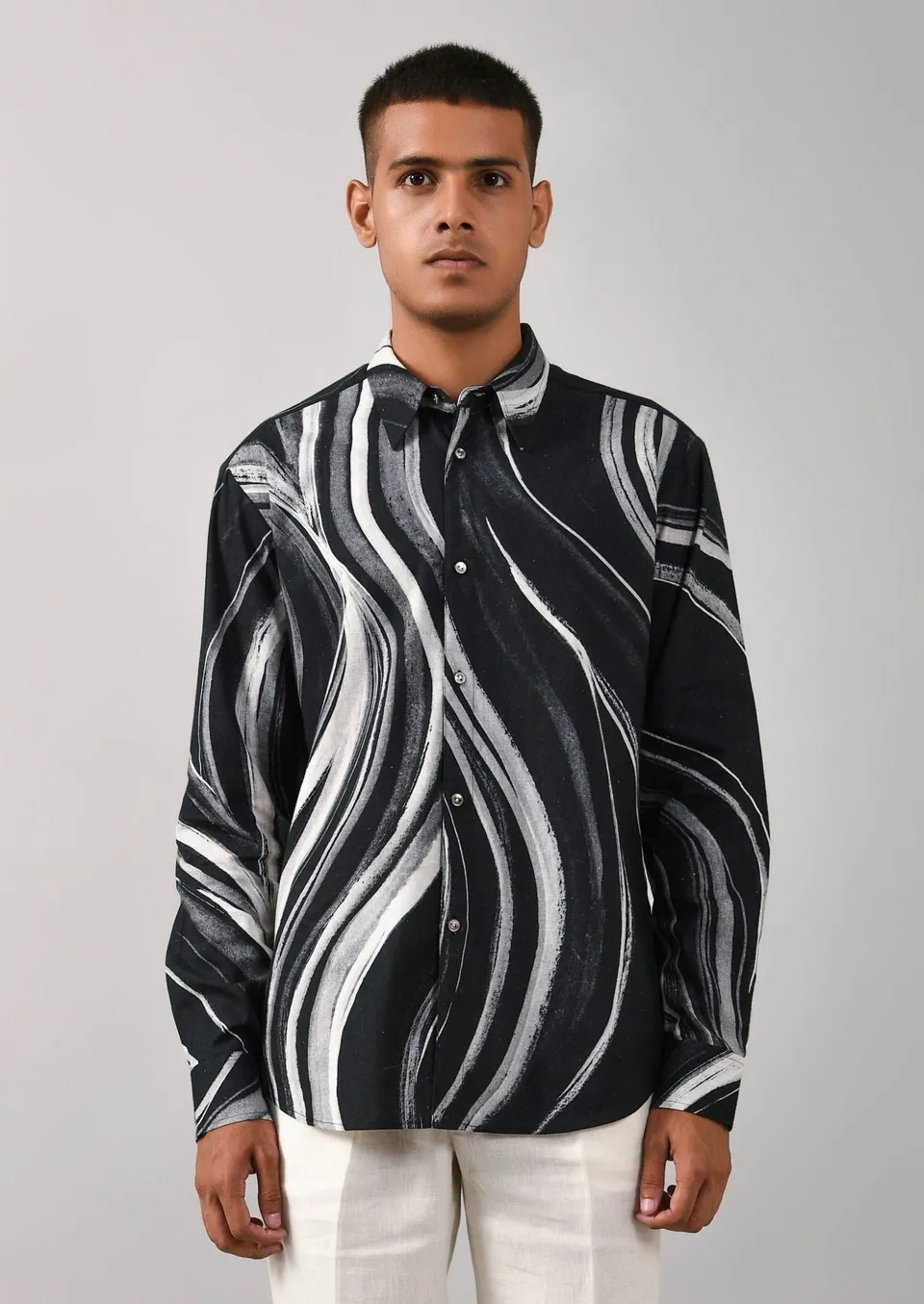 COUNTRYMADE Shirts Airborne Strokes Print Shirt chemise noire coton