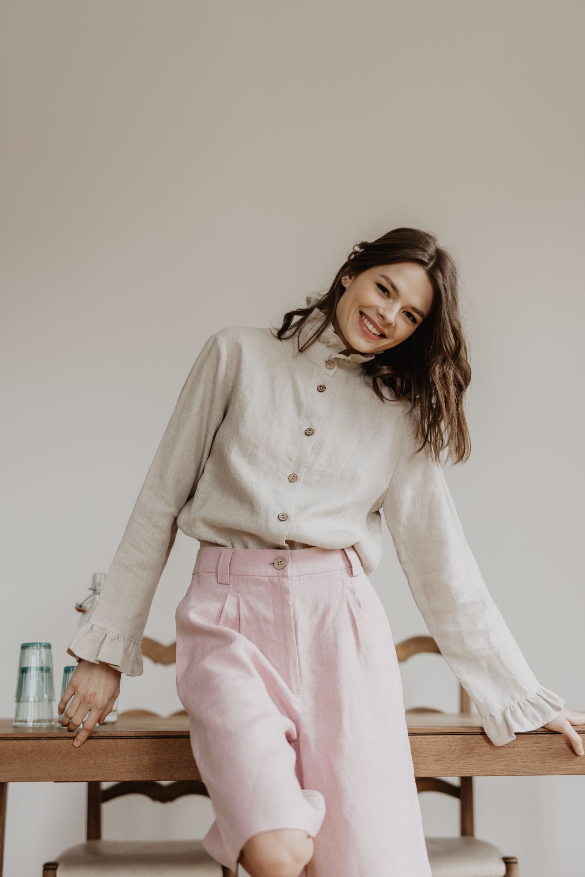 Laumė linen Linen Tops Women's linen shirt Juodkrante, Creamy White, 100 % lin